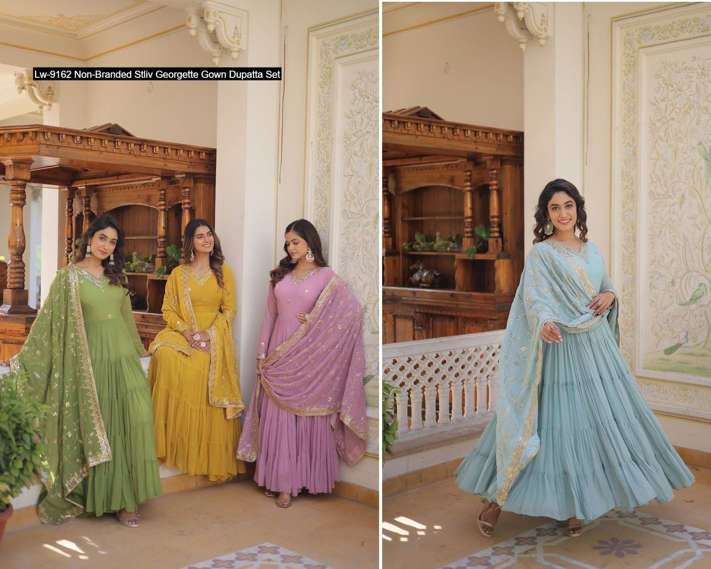 Lw-9162 Non-Branded Stliv Georgette Gown Dupatta Set
