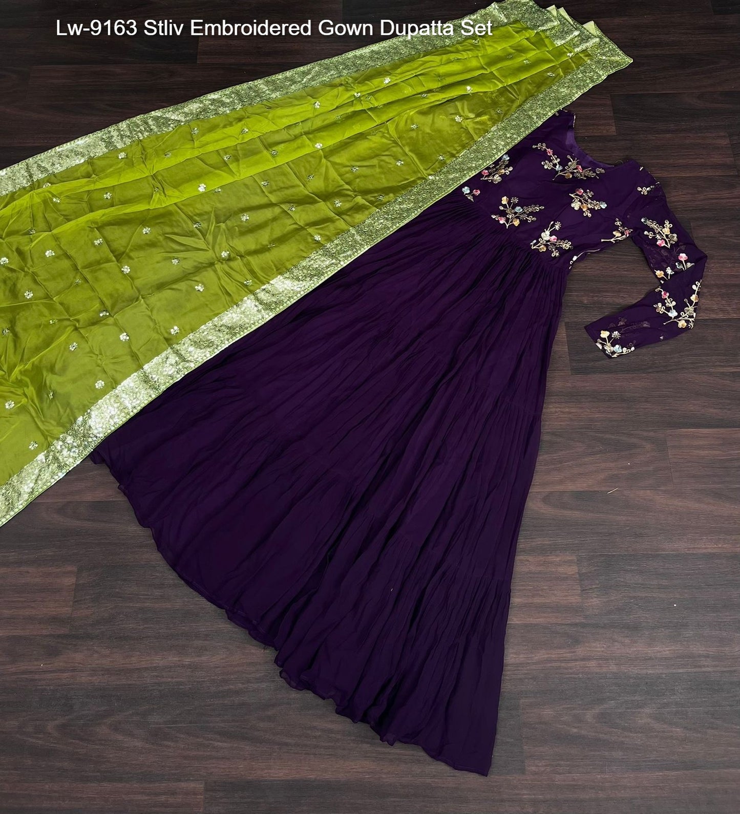 Lw-9163 Stliv Embroidered Gown Dupatta Set