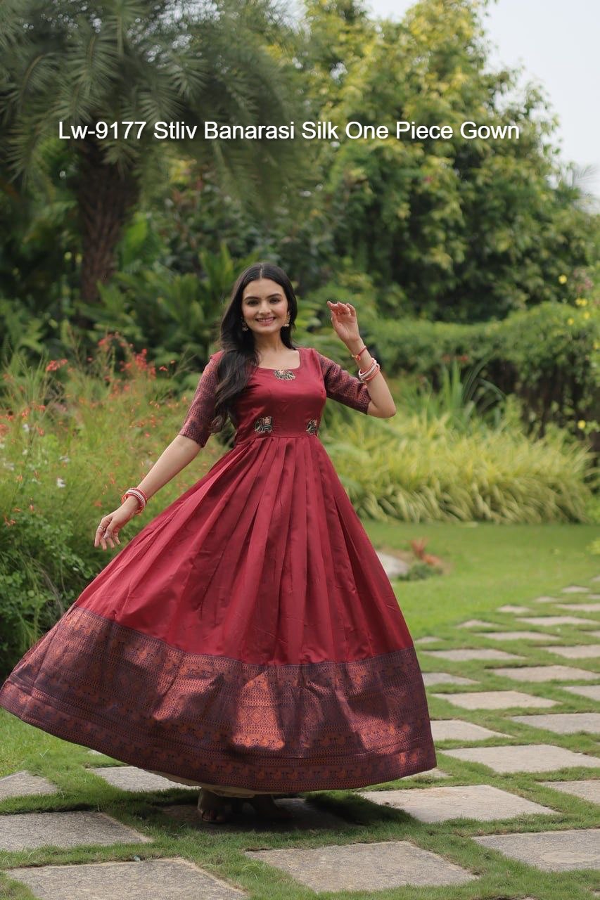 Lw-9177 Stliv Banarasi Silk One Piece Gown