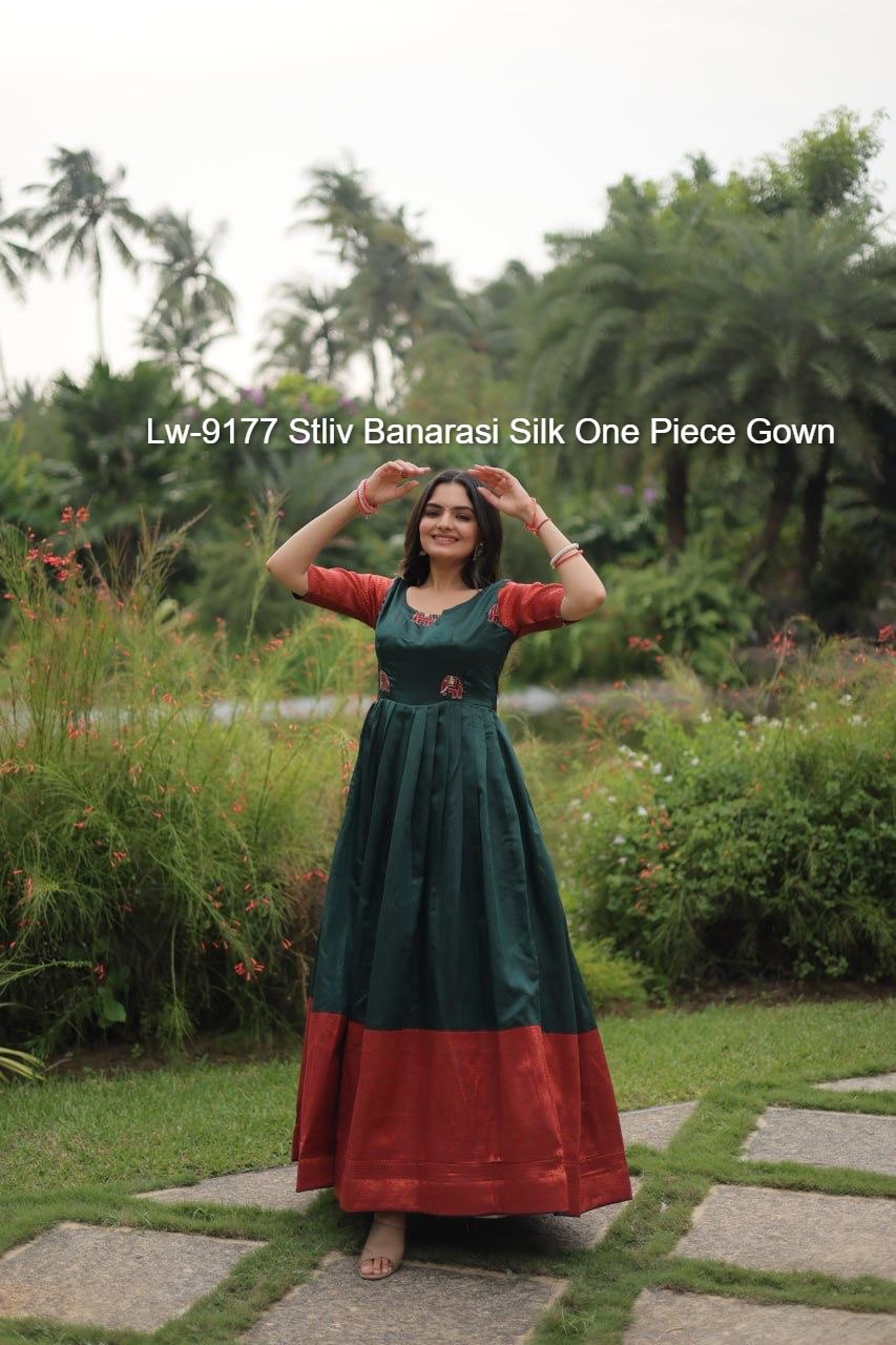 Lw-9177 Stliv Banarasi Silk One Piece Gown