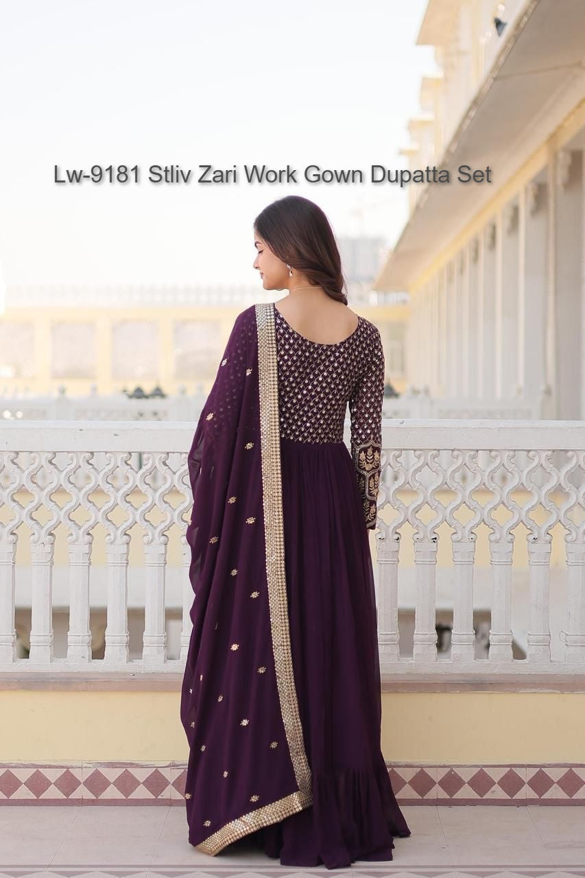 Lw-9181 Stliv Zari Work Gown Dupatta Set