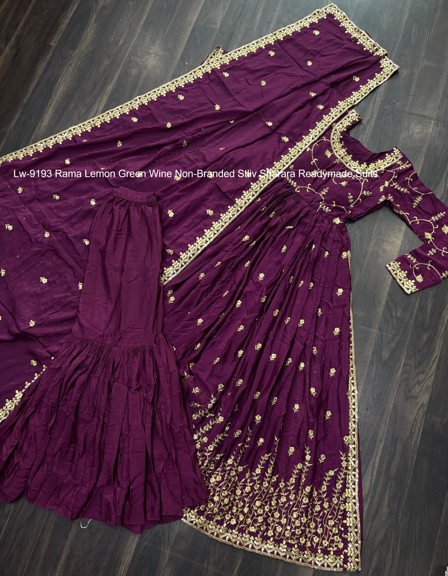 Lw-9193 Rama Lemon Green Wine Non-Branded Stliv Sharara Readymade Suits