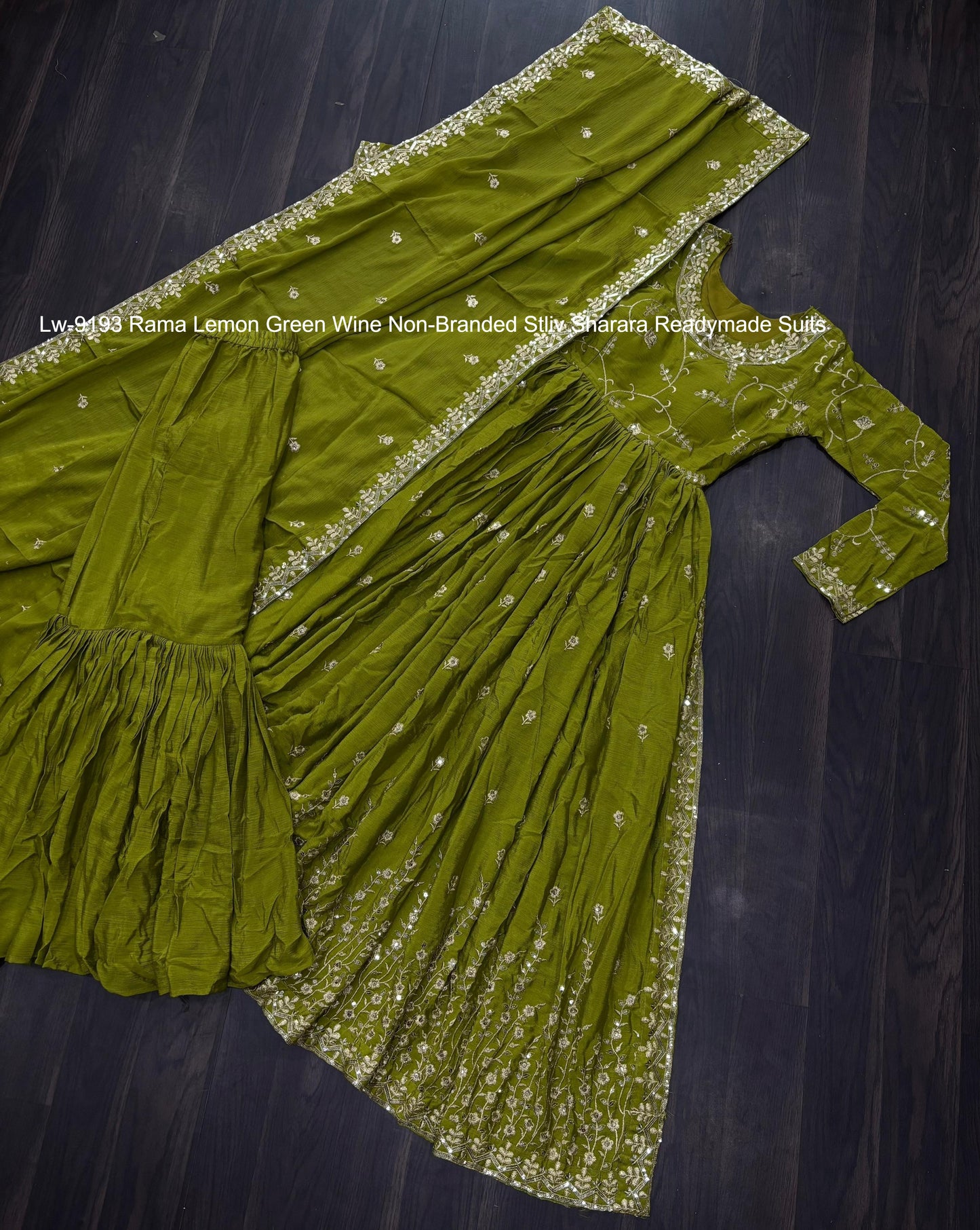 Lw-9193 Rama Lemon Green Wine Non-Branded Stliv Sharara Readymade Suits