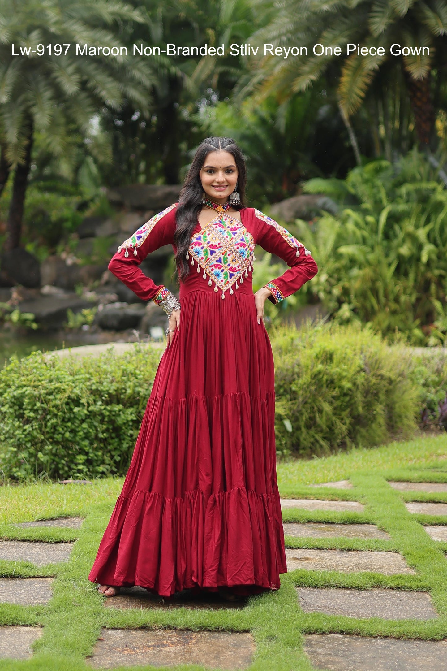 Lw-9197 Maroon Non-Branded Stliv Reyon One Piece Gown