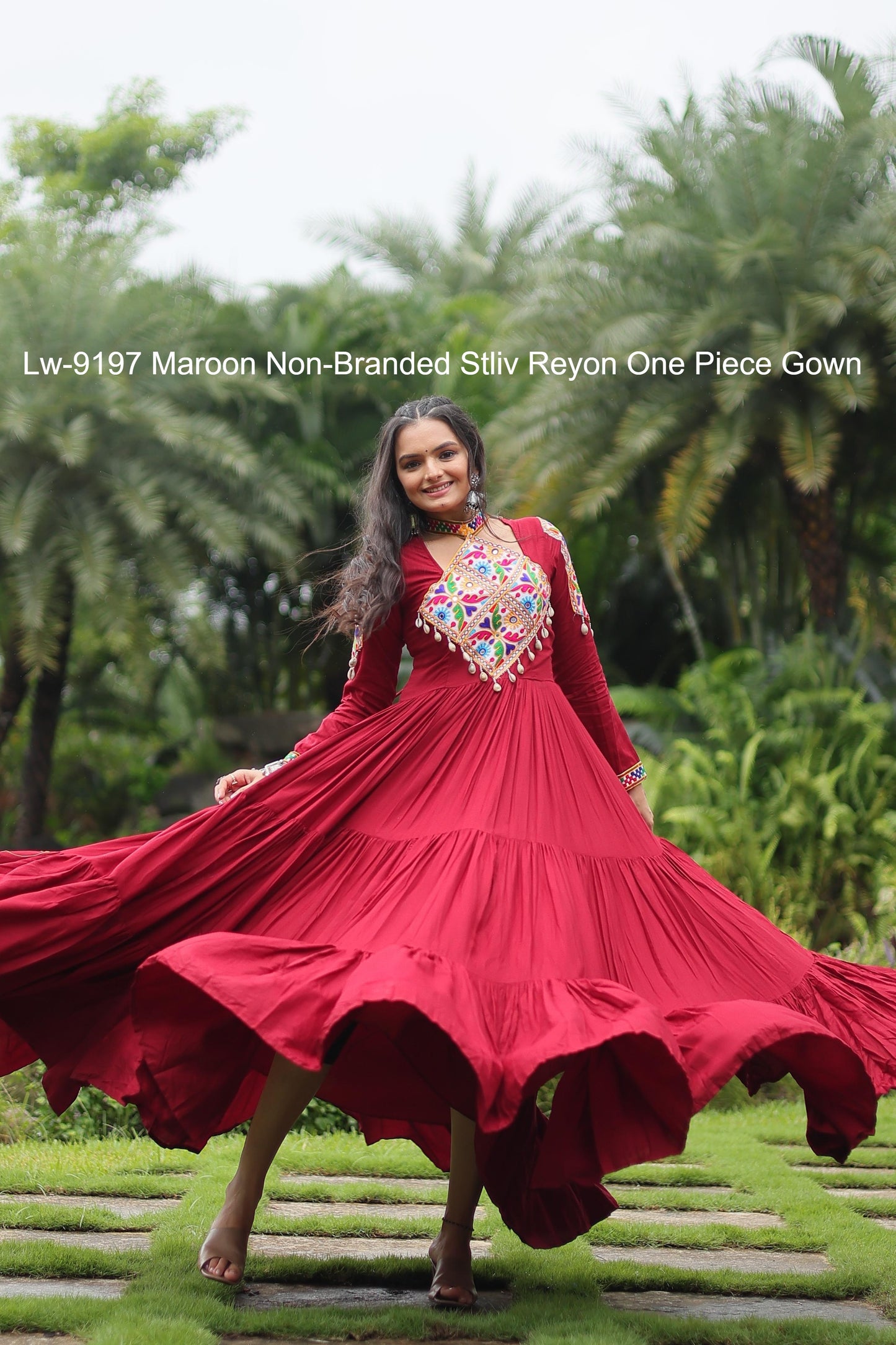 Lw-9197 Maroon Non-Branded Stliv Reyon One Piece Gown