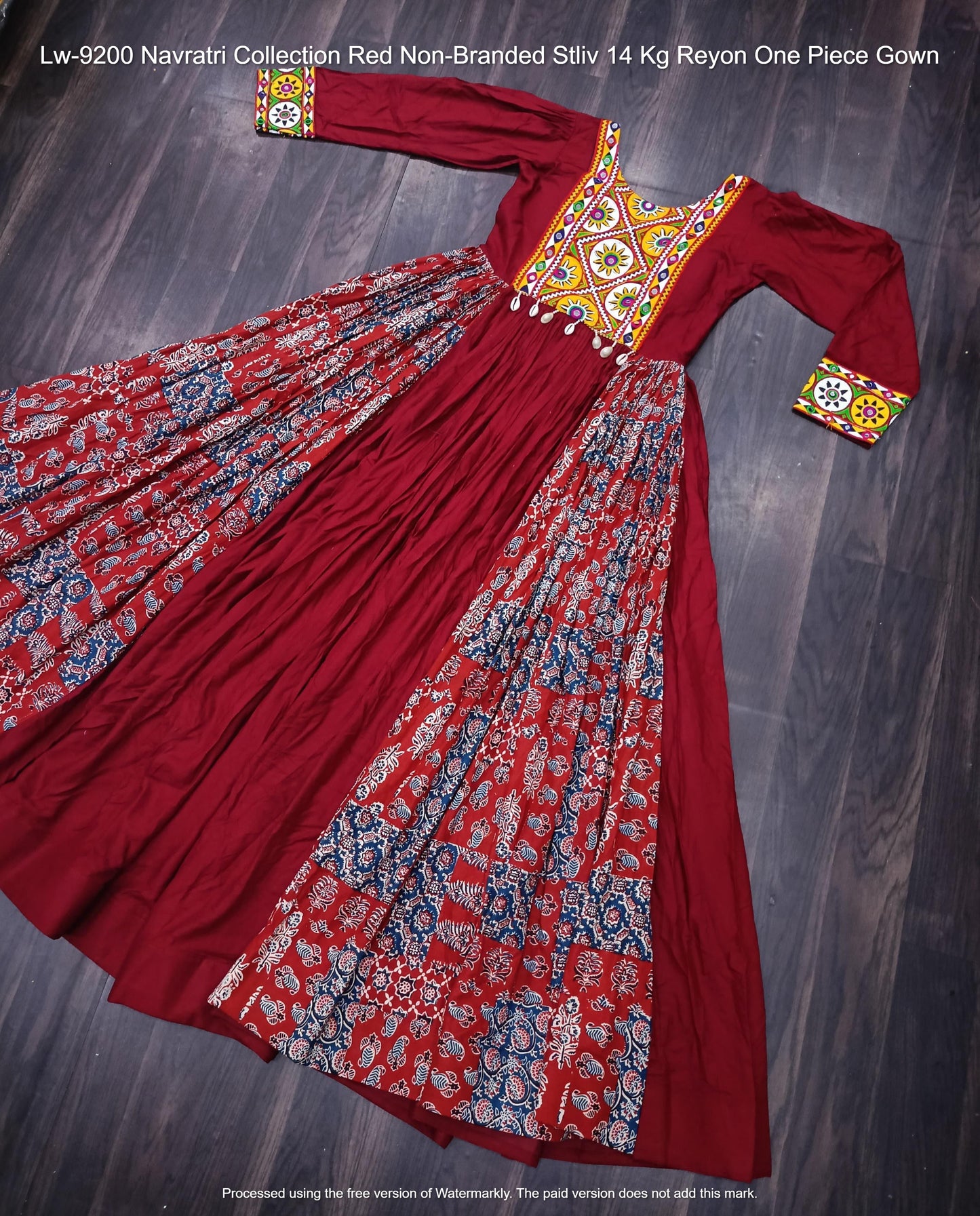 Lw-9200 Navratri Collection Red Non-Branded Stliv 14 Kg Reyon One Piece Gown