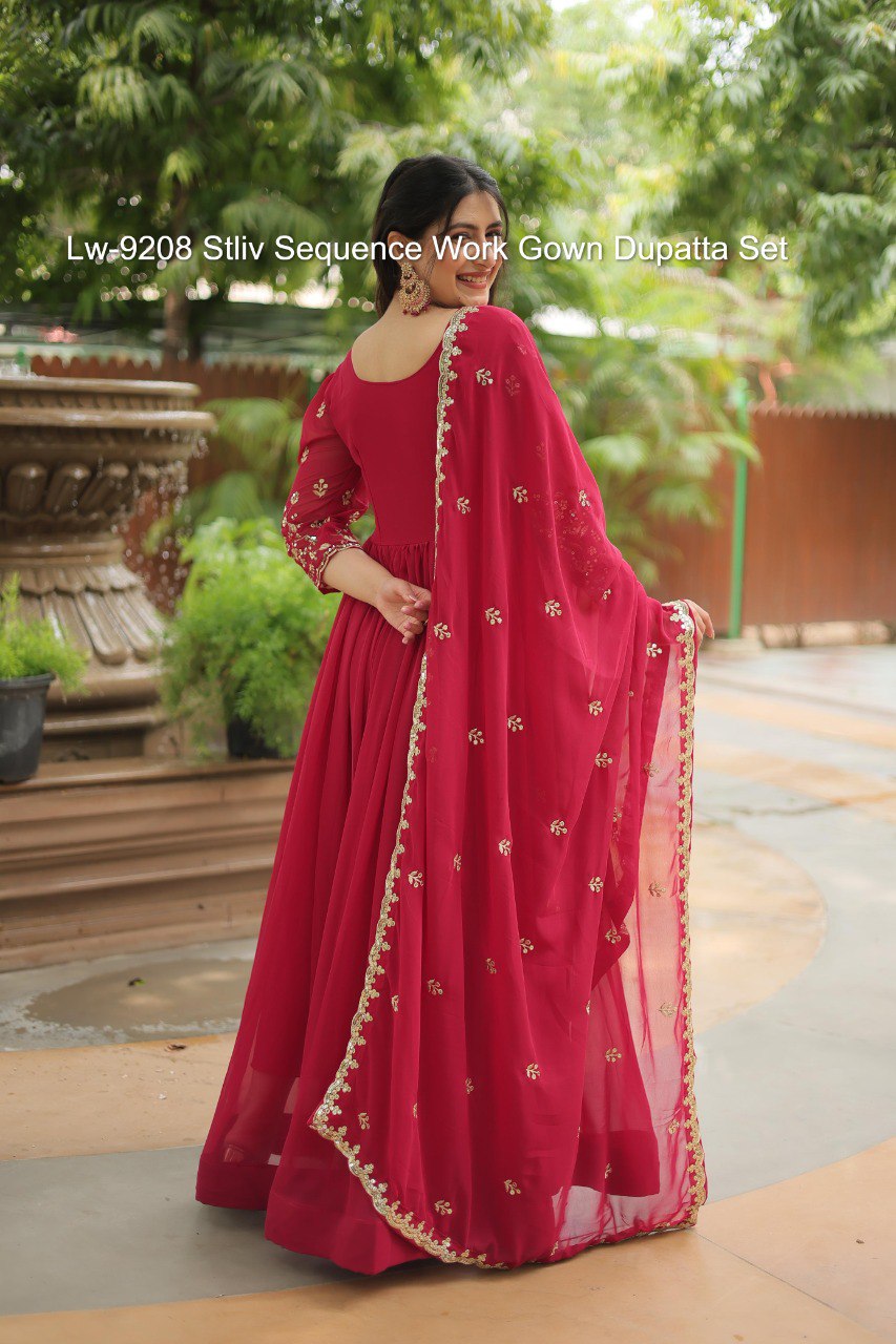 Lw-9208 Stliv Sequence Work Gown Dupatta Set