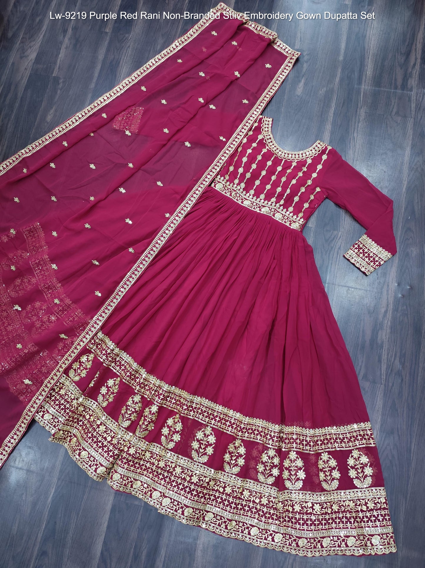 Lw-9219 Purple Red Rani Non-Branded Stliv Embroidery Gown Dupatta Set