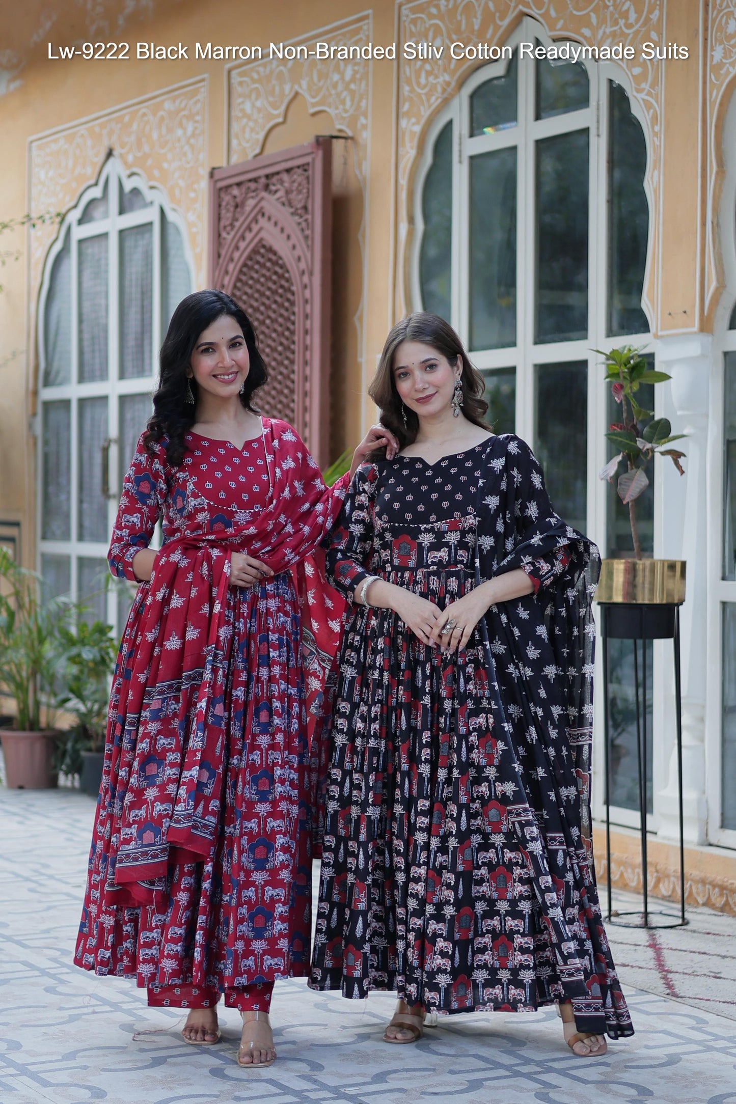 Lw-9222 Black Marron Non-Branded Stliv Cotton Readymade Suits