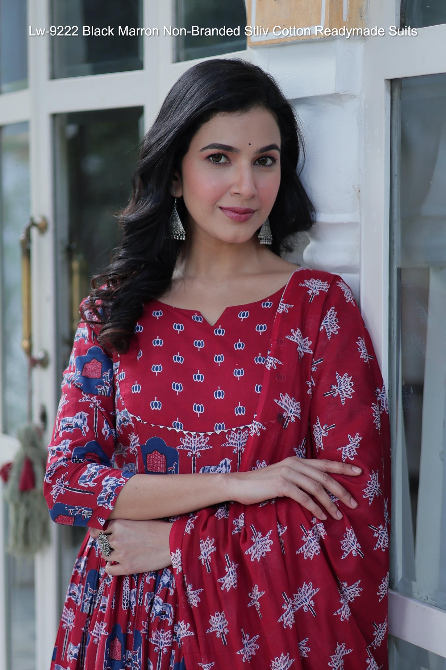 Lw-9222 Black Marron Non-Branded Stliv Cotton Readymade Suits