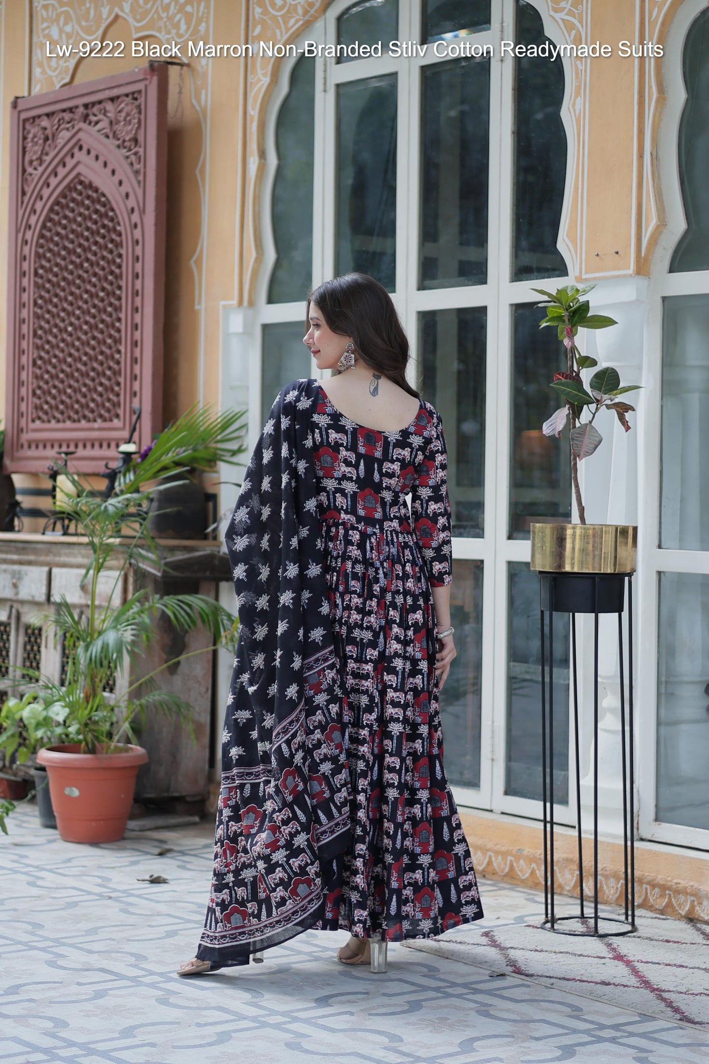 Lw-9222 Black Marron Non-Branded Stliv Cotton Readymade Suits