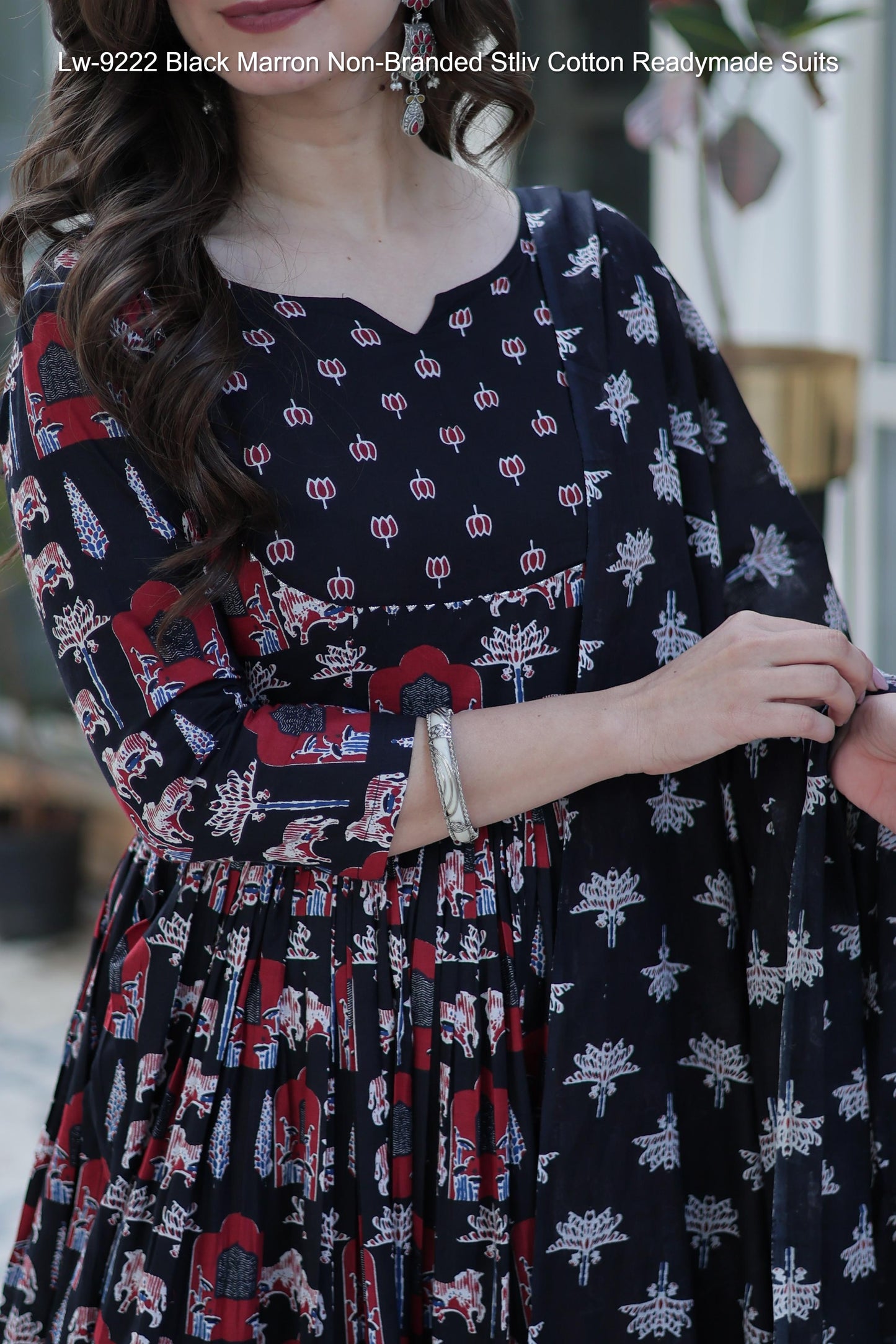 Lw-9222 Black Marron Non-Branded Stliv Cotton Readymade Suits