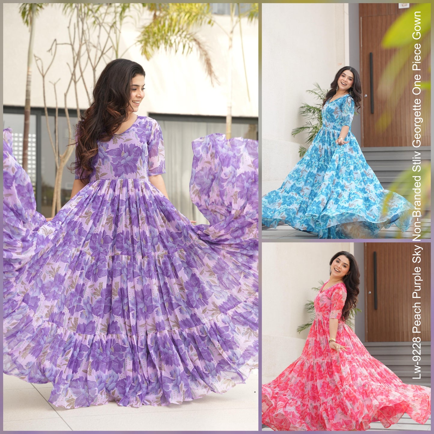 Lw-9228 Peach Purple Sky Non-Branded Stliv Georgette One Piece Gown