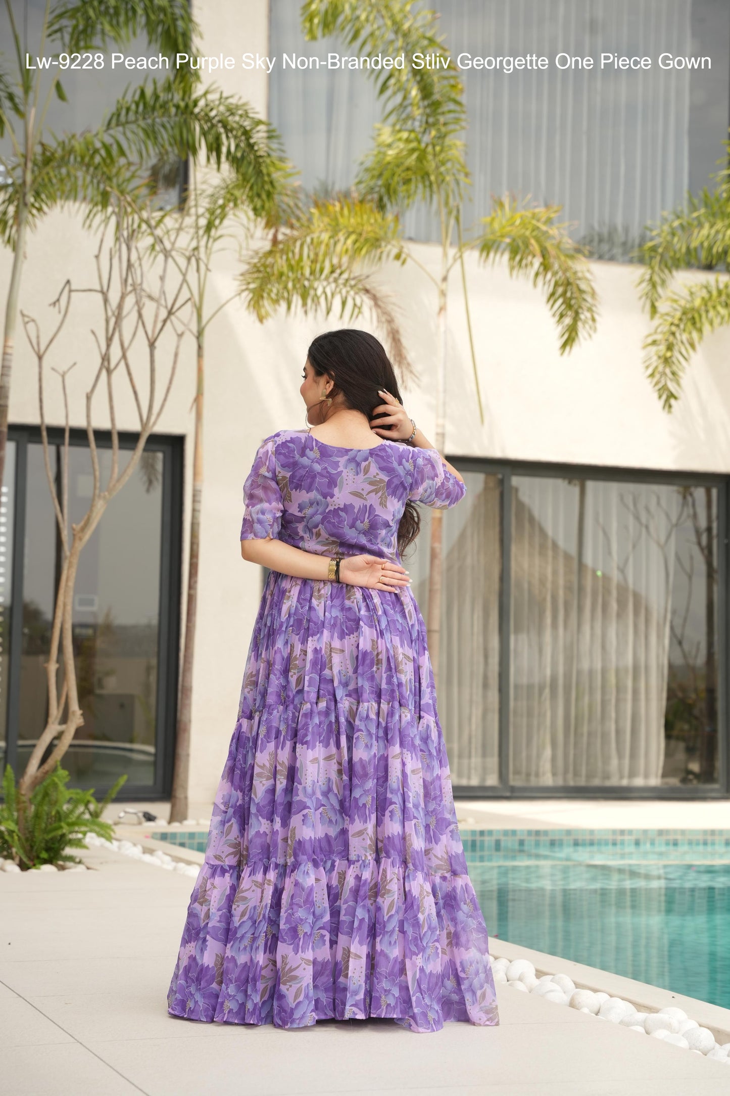 Lw-9228 Peach Purple Sky Non-Branded Stliv Georgette One Piece Gown