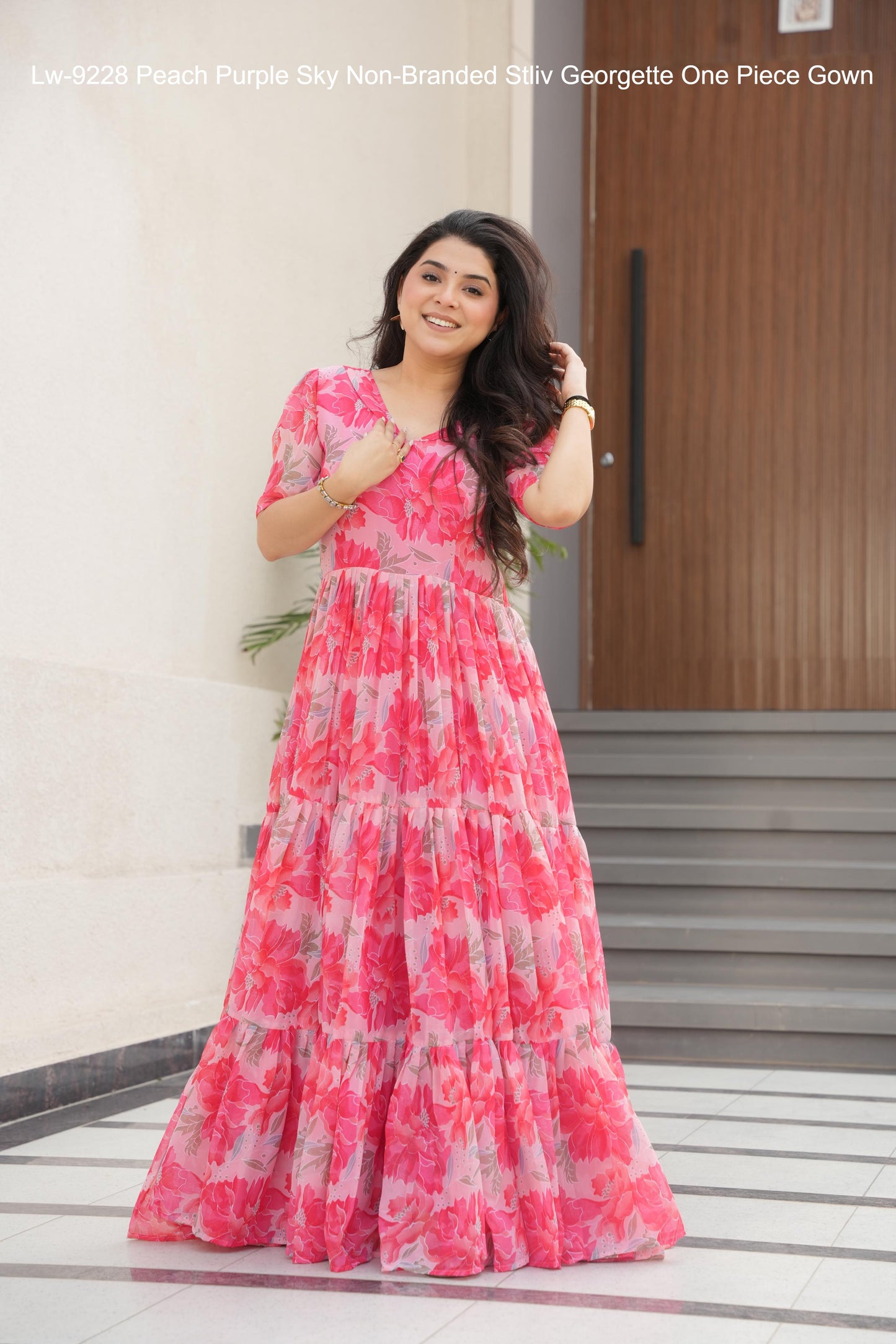 Lw-9228 Peach Purple Sky Non-Branded Stliv Georgette One Piece Gown