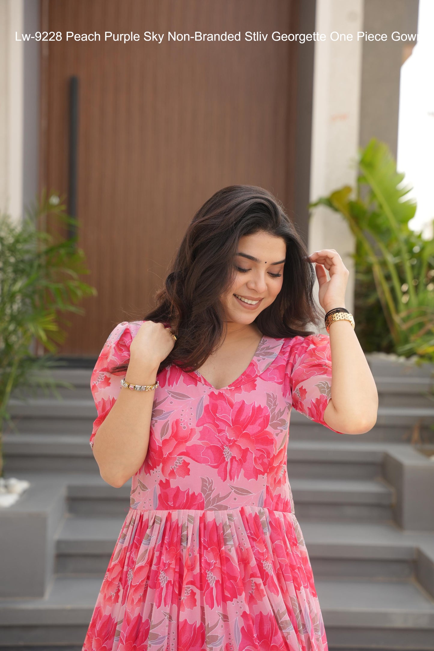 Lw-9228 Peach Purple Sky Non-Branded Stliv Georgette One Piece Gown