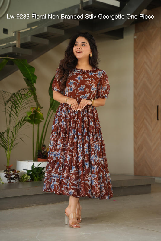 Lw-9233 Floral Non-Branded Stliv Georgette One Piece