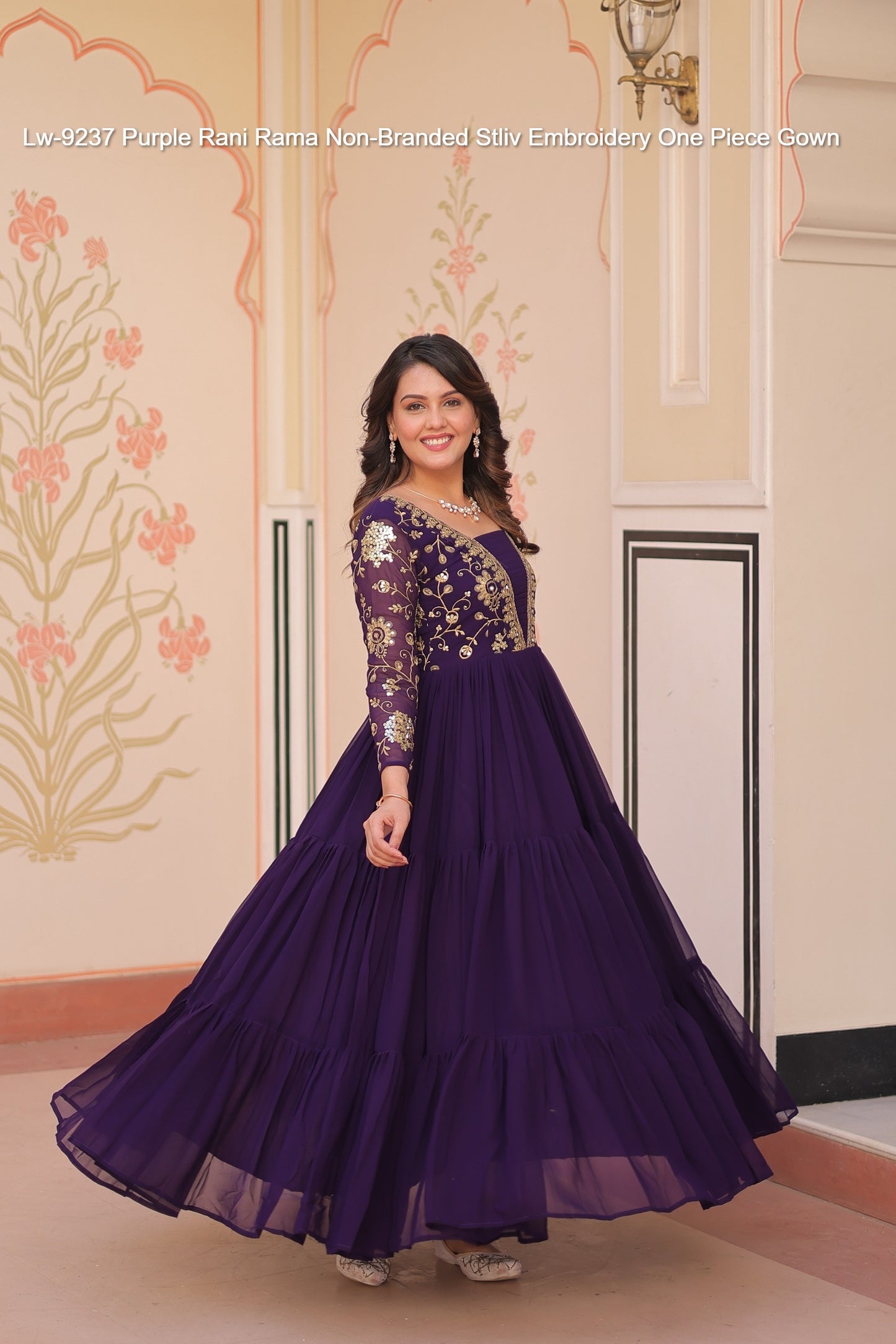 Lw-9237 Purple Rani Rama Non-Branded Stliv Embroidery One Piece Gown
