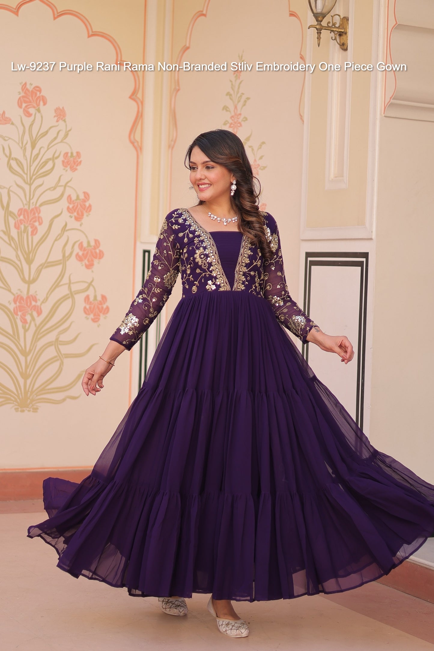 Lw-9237 Purple Rani Rama Non-Branded Stliv Embroidery One Piece Gown