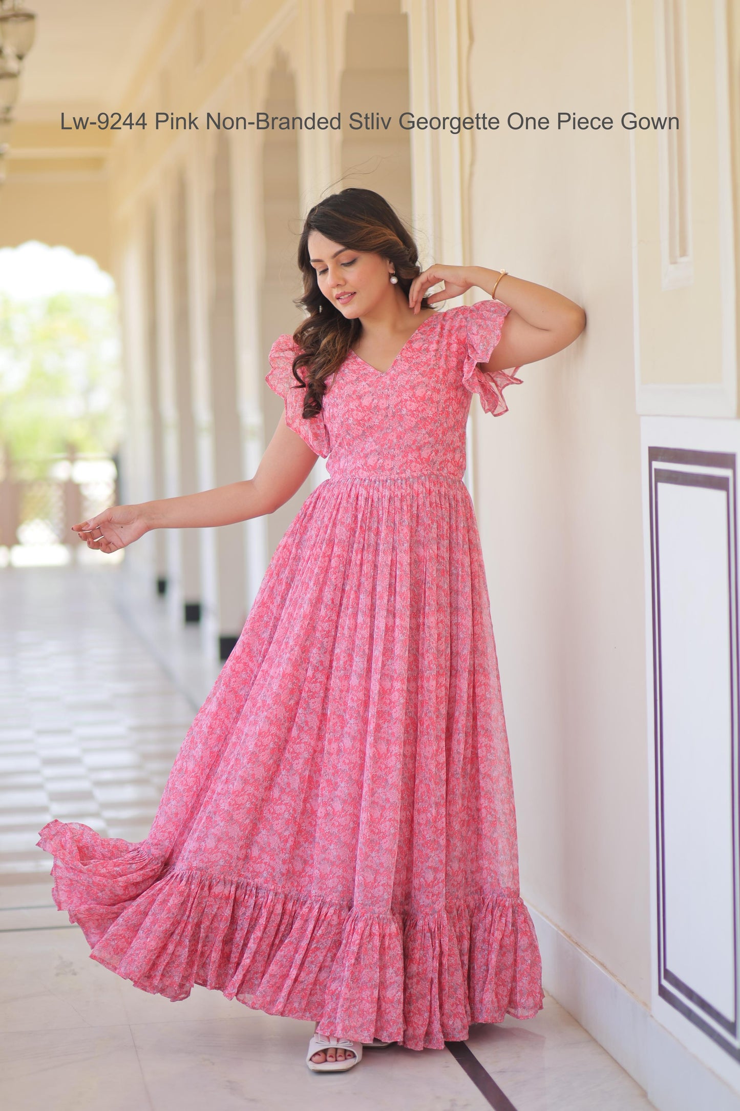 Lw-9244 Pink Non-Branded Stliv Georgette One Piece Gown