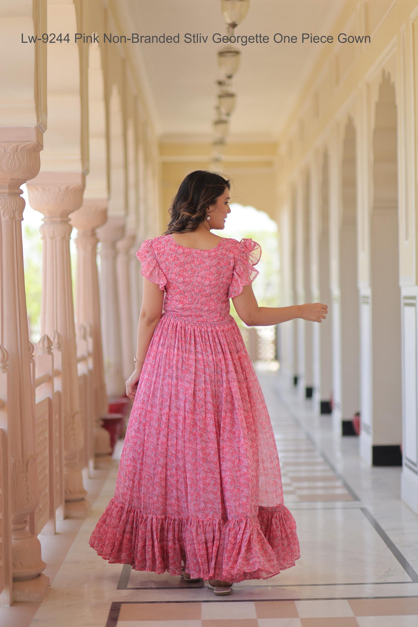 Lw-9244 Pink Non-Branded Stliv Georgette One Piece Gown
