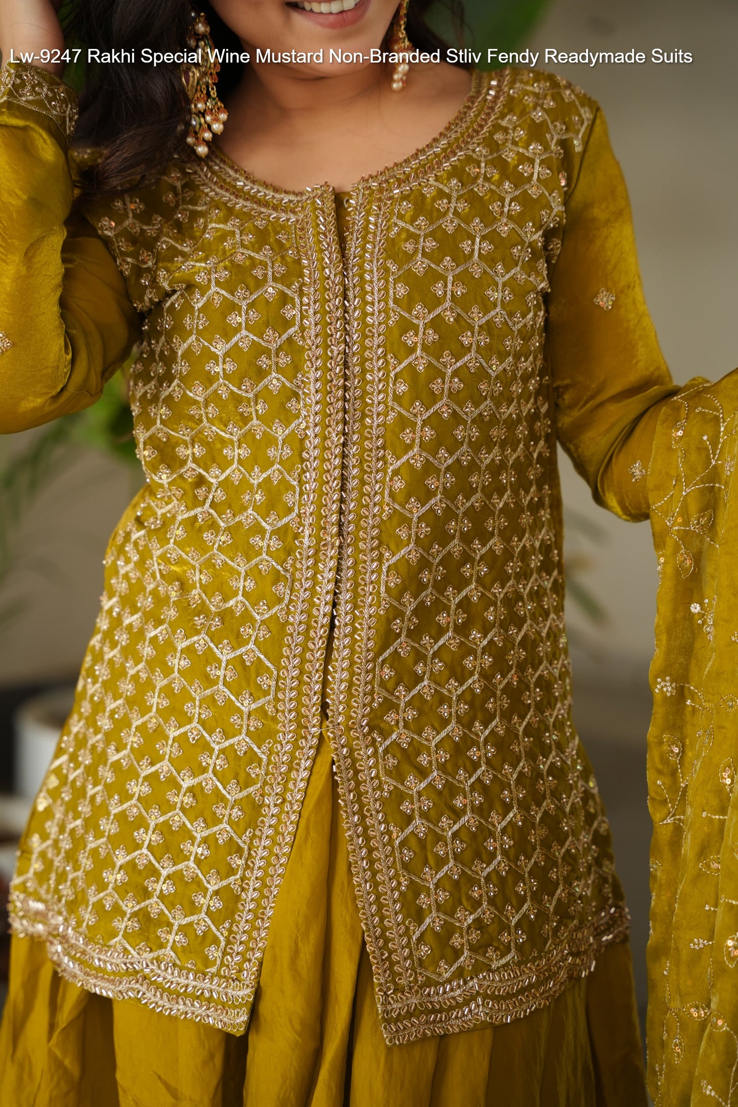 Lw-9247 Rakhi Special Wine Mustard Non-Branded Stliv Fendy Readymade Suits