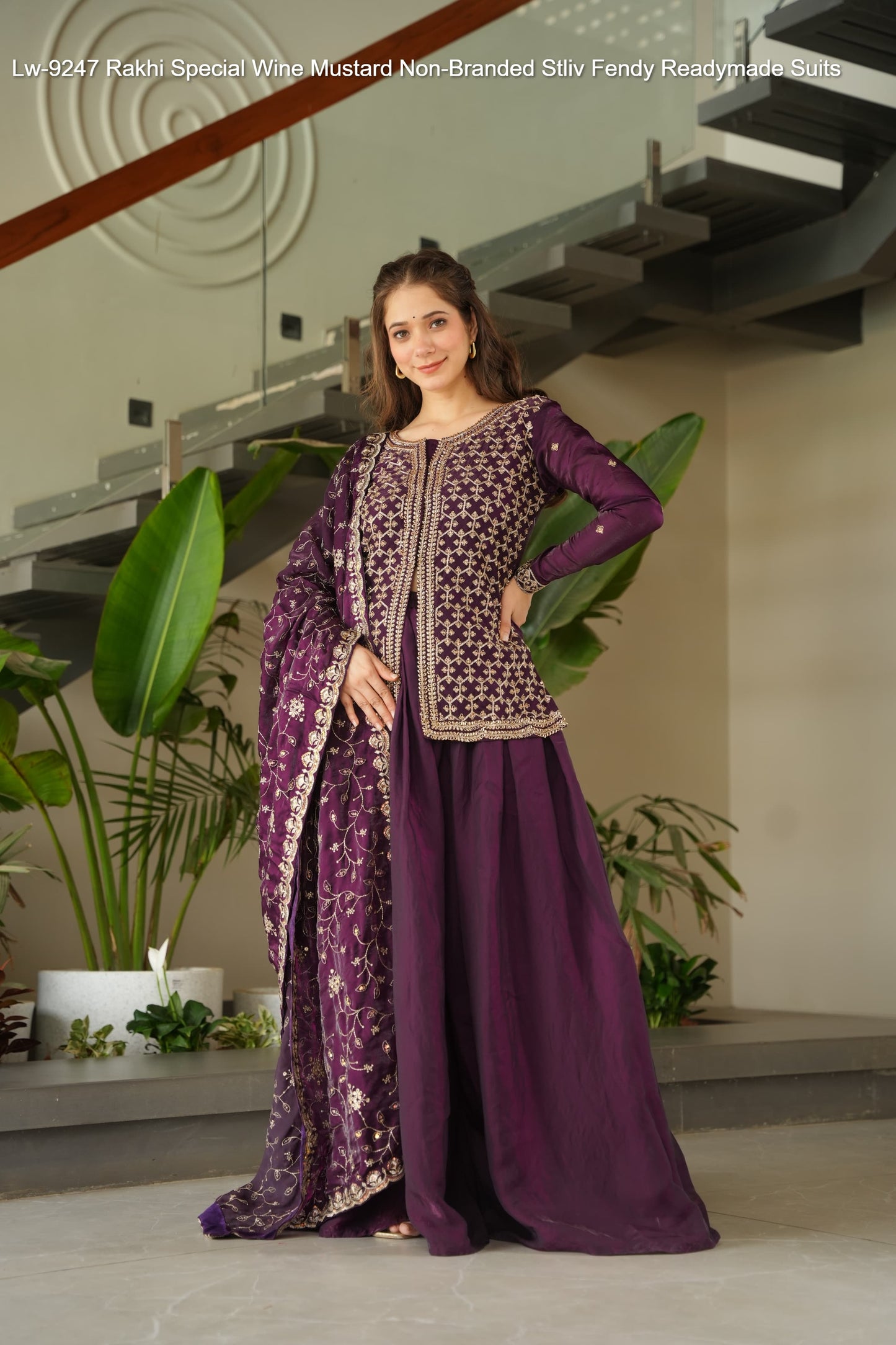 Lw-9247 Rakhi Special Wine Mustard Non-Branded Stliv Fendy Readymade Suits