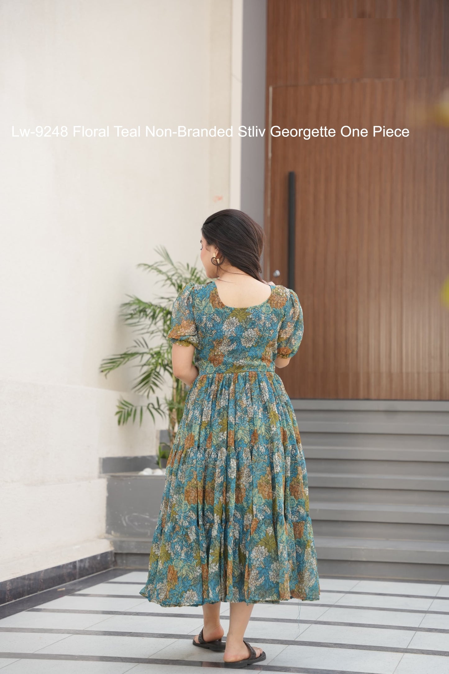 Lw-9248 Floral Teal Non-Branded Stliv Georgette One Piece