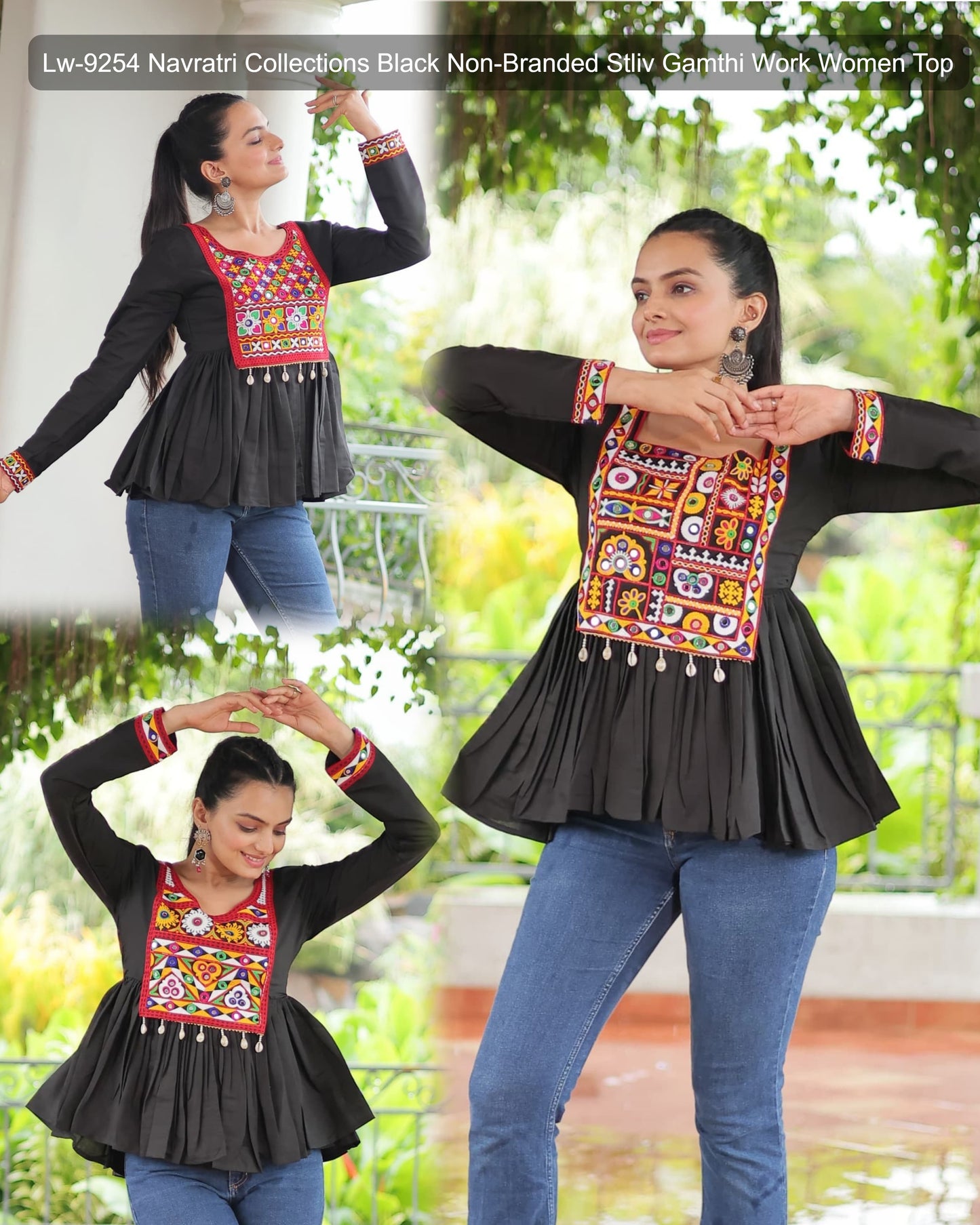 Lw-9254 Navratri Collections Black Non-Branded Stliv Gamthi Work Women Top