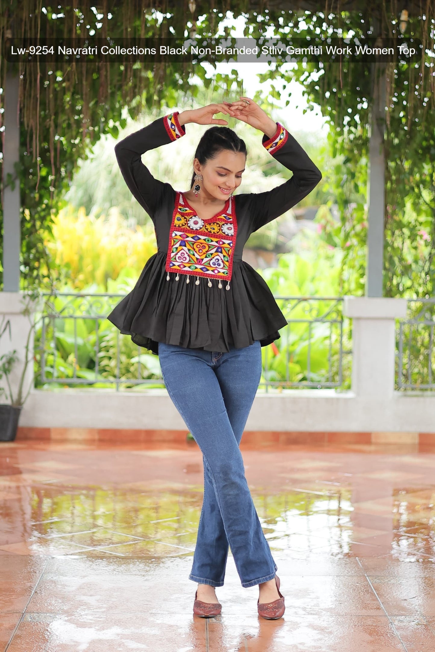 Lw-9254 Navratri Collections Black Non-Branded Stliv Gamthi Work Women Top