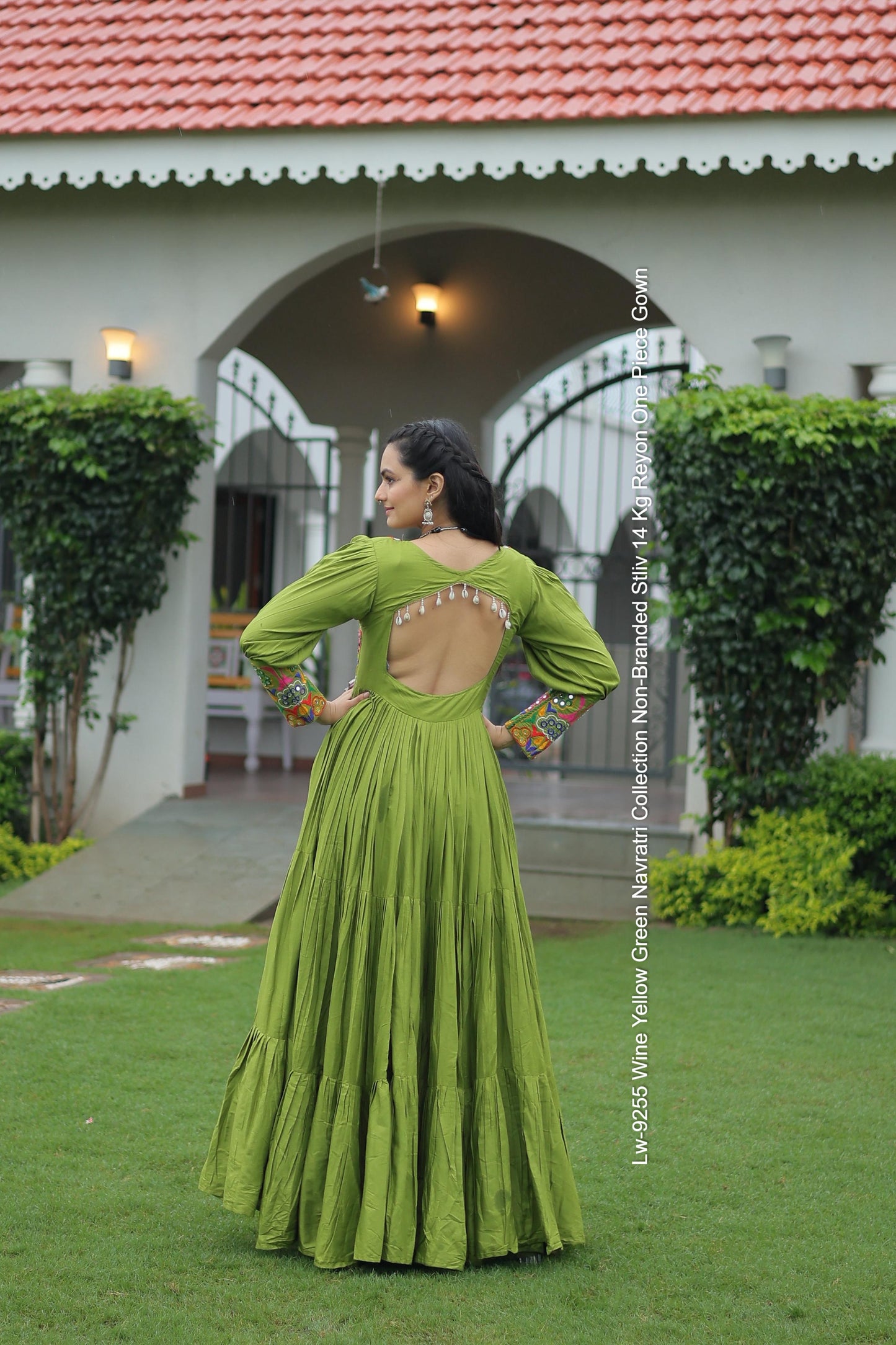 Lw-9255 Wine Yellow Green Navratri Collection Non-Branded Stliv 14 Kg Reyon One Piece Gown
