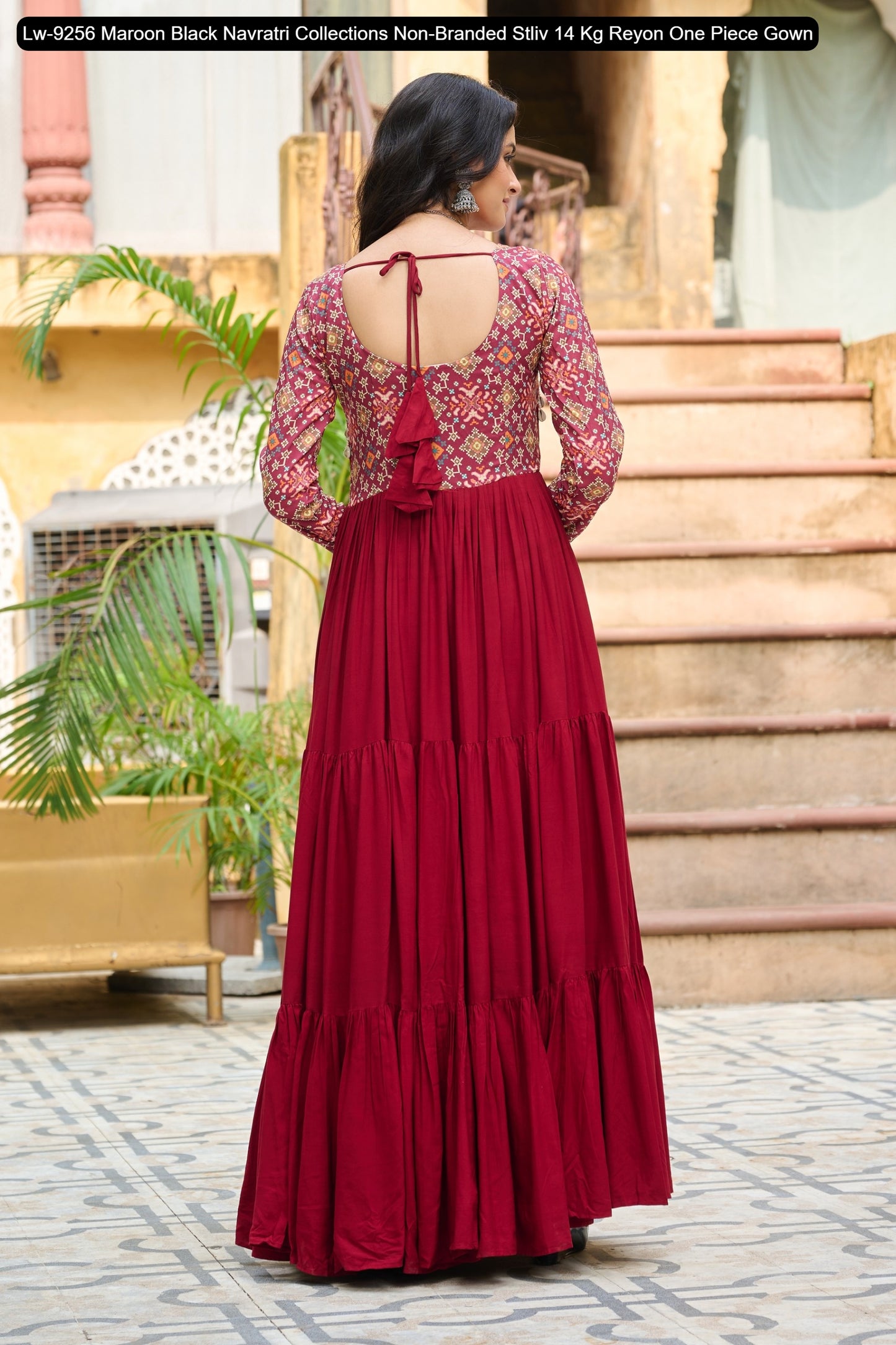 Lw-9256 Maroon Black Navratri Collections Non-Branded Stliv 14 Kg Reyon One Piece Gown
