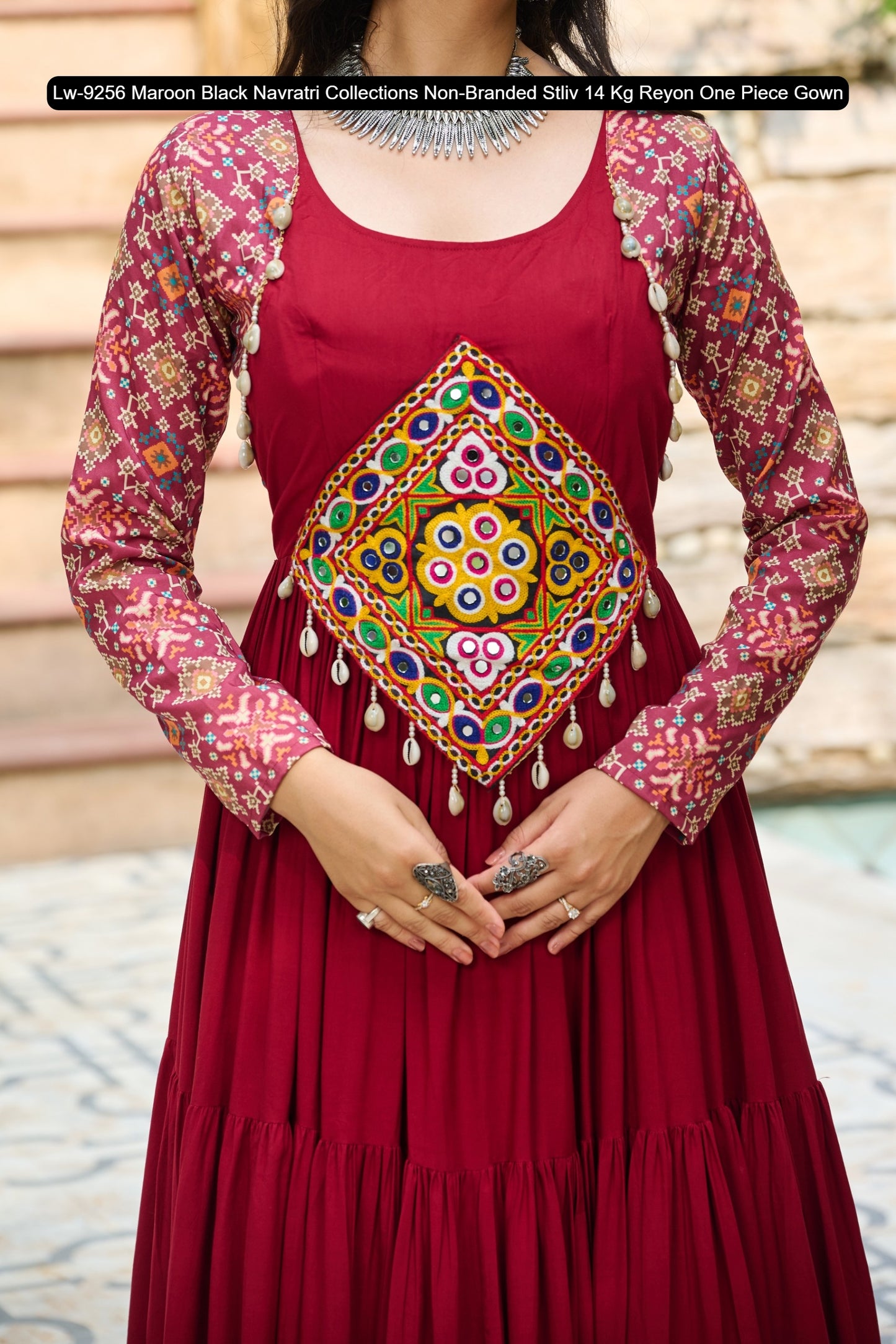 Lw-9256 Maroon Black Navratri Collections Non-Branded Stliv 14 Kg Reyon One Piece Gown