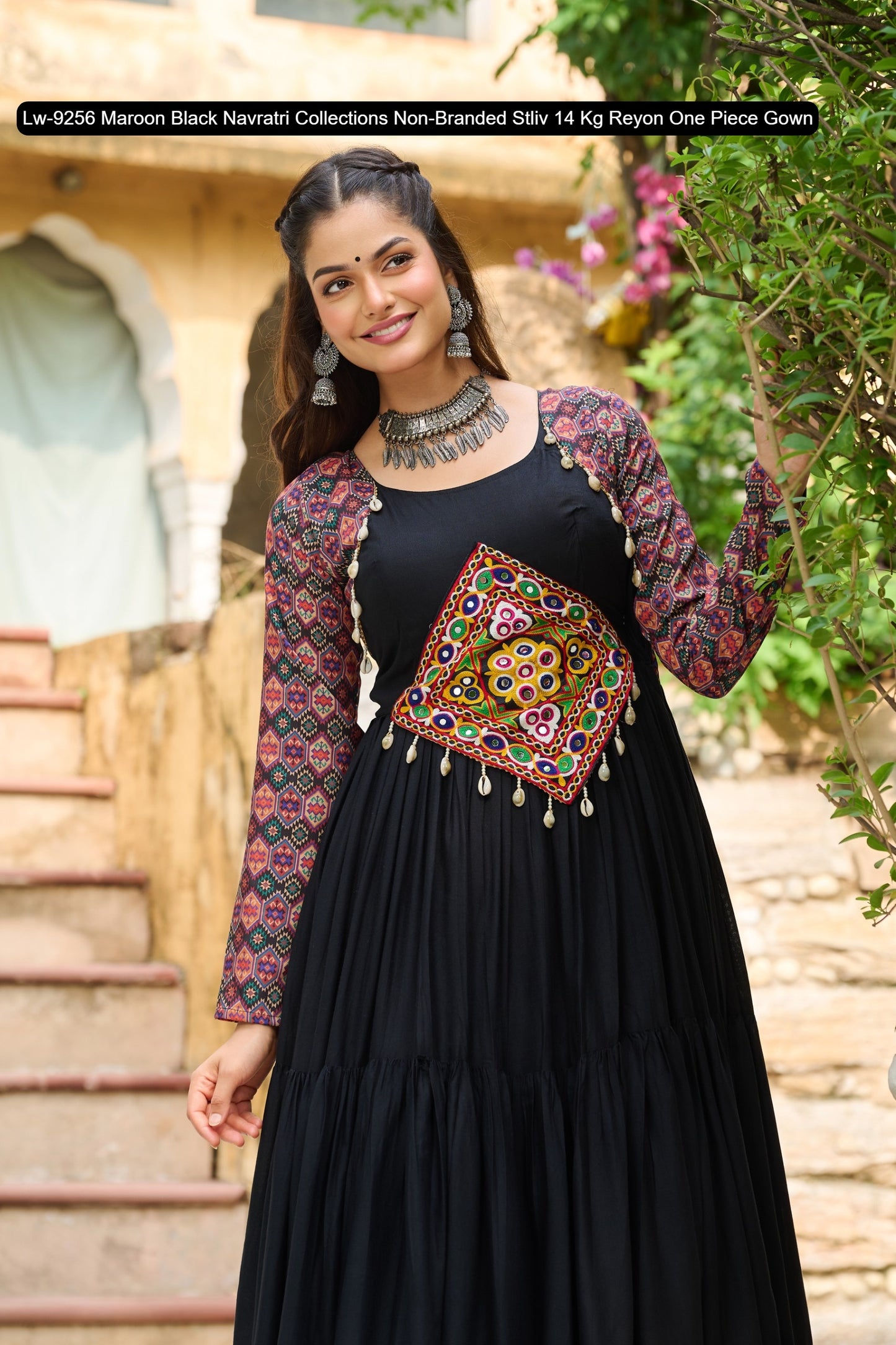 Lw-9256 Maroon Black Navratri Collections Non-Branded Stliv 14 Kg Reyon One Piece Gown