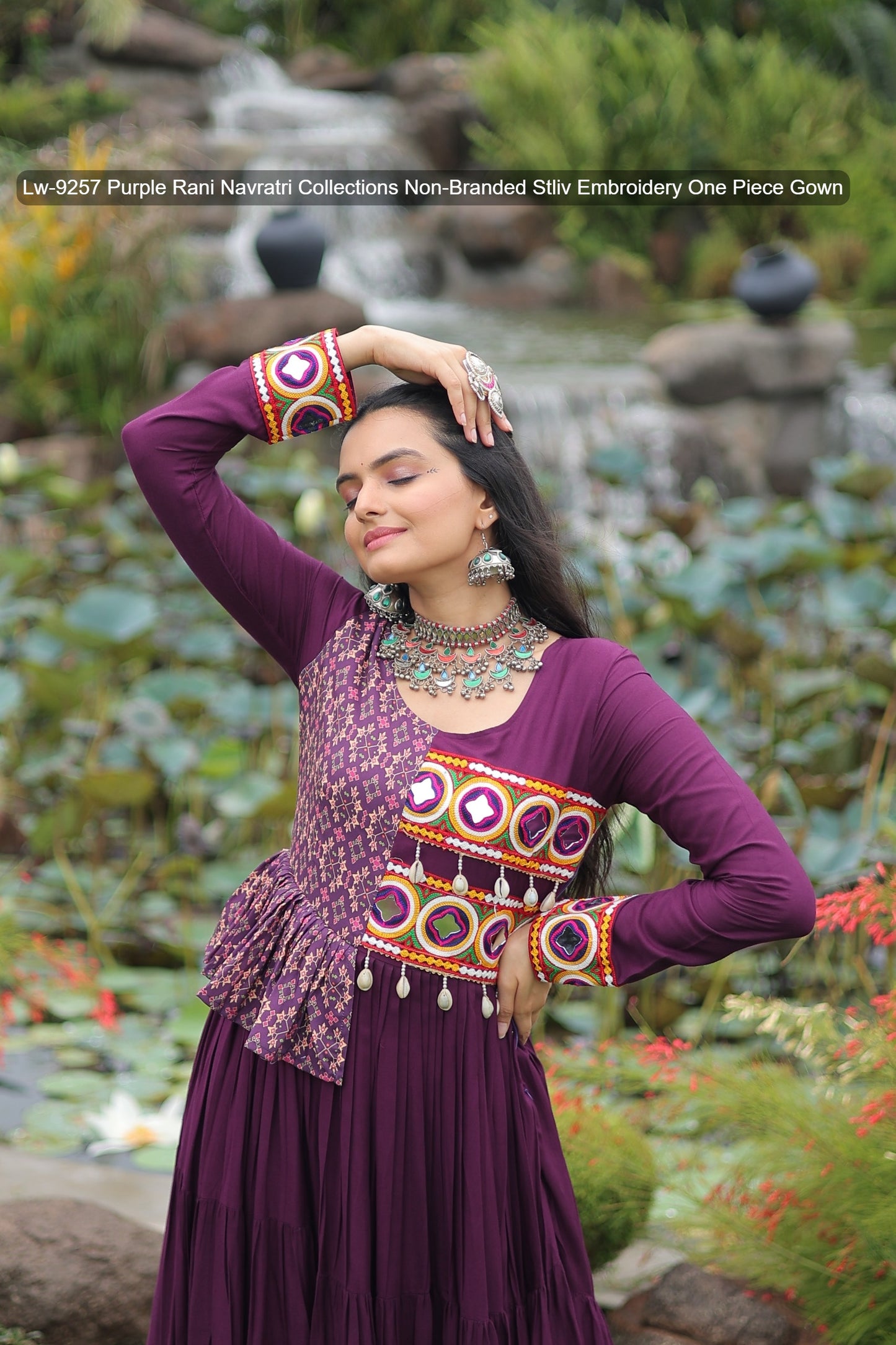 Lw-9257 Purple Rani Navratri Collections Non-Branded Stliv Embroidery One Piece Gown