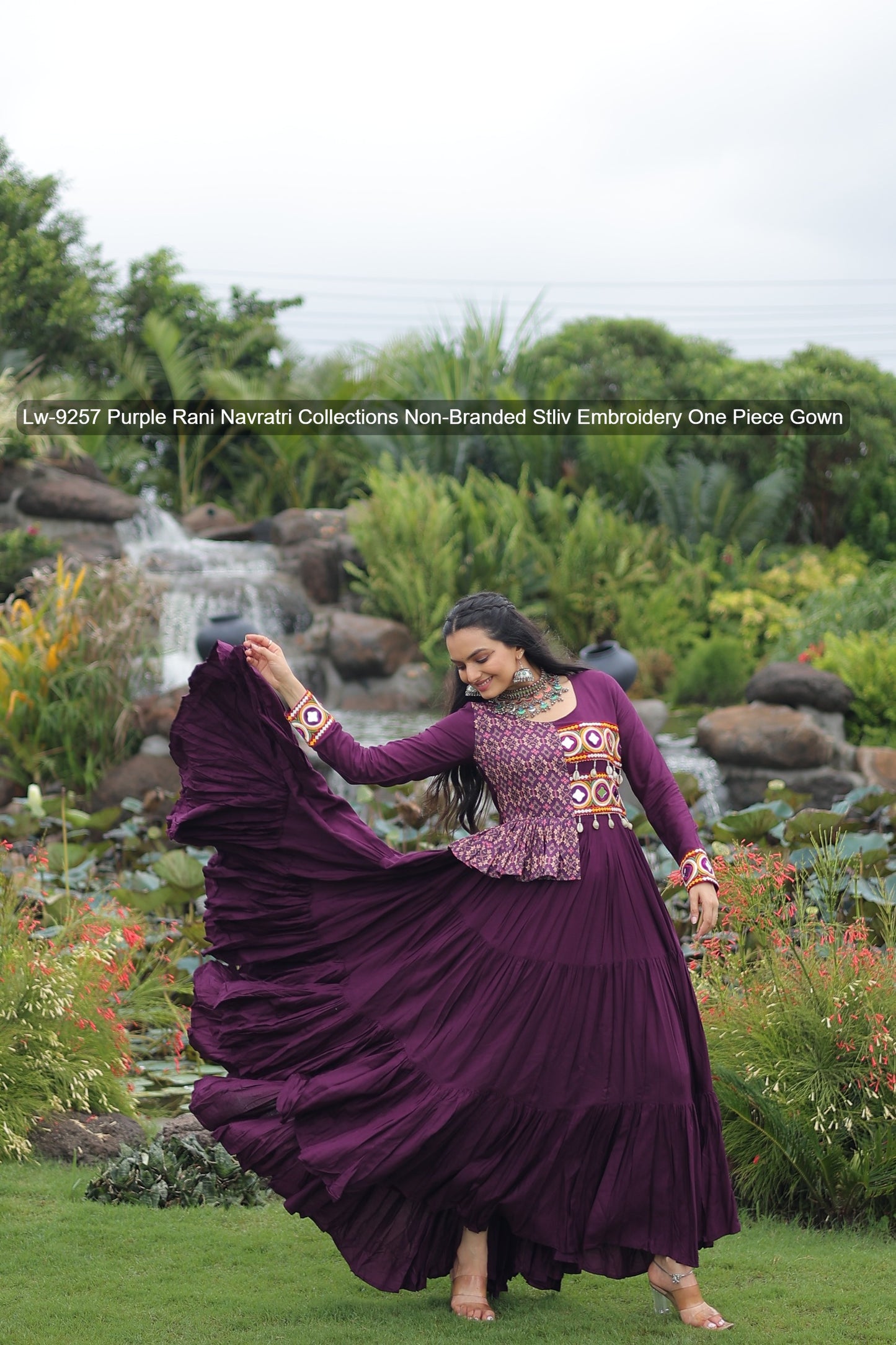 Lw-9257 Purple Rani Navratri Collections Non-Branded Stliv Embroidery One Piece Gown