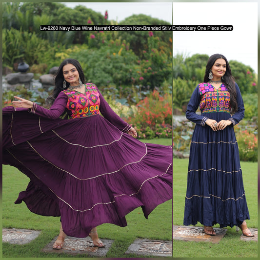 Lw-9260 Navy Blue Wine Navratri Collection Non-Branded Stliv Embroidery One Piece Gown