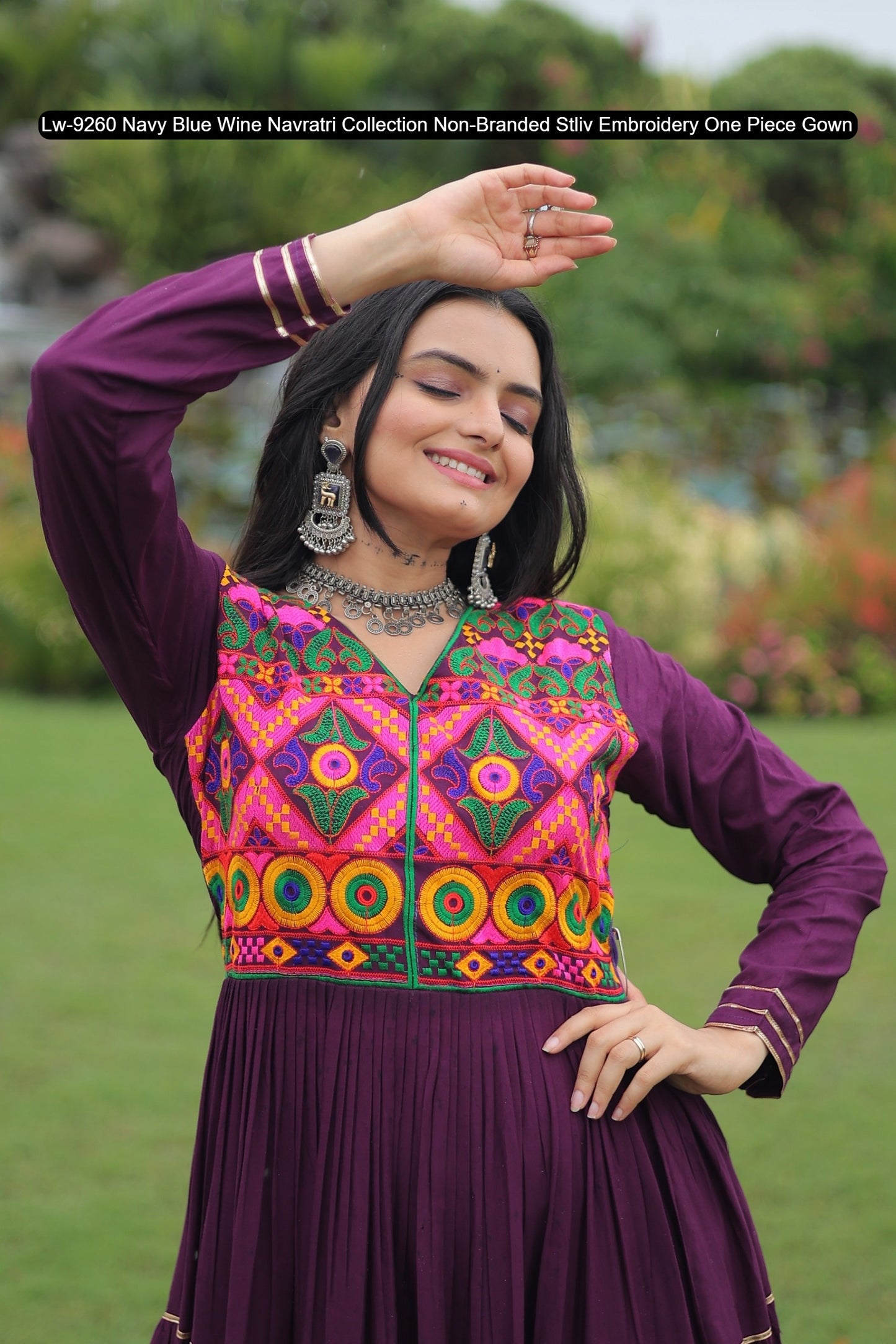 Lw-9260 Navy Blue Wine Navratri Collection Non-Branded Stliv Embroidery One Piece Gown
