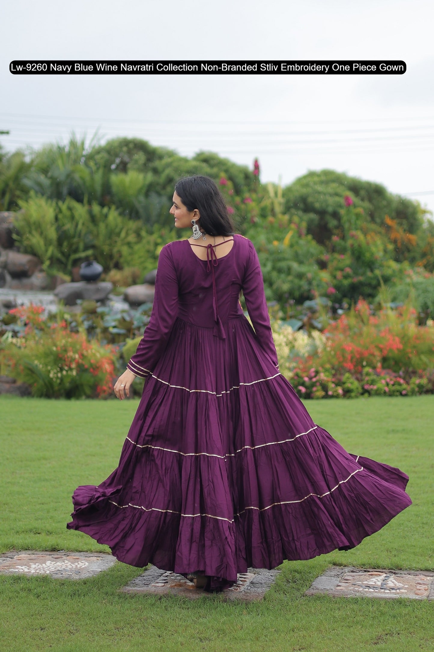 Lw-9260 Navy Blue Wine Navratri Collection Non-Branded Stliv Embroidery One Piece Gown