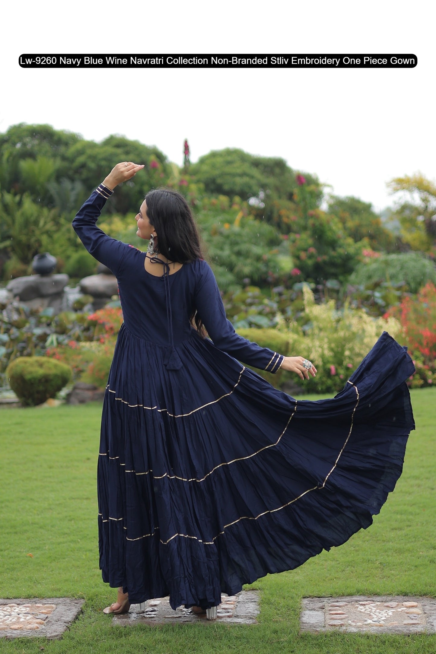 Lw-9260 Navy Blue Wine Navratri Collection Non-Branded Stliv Embroidery One Piece Gown