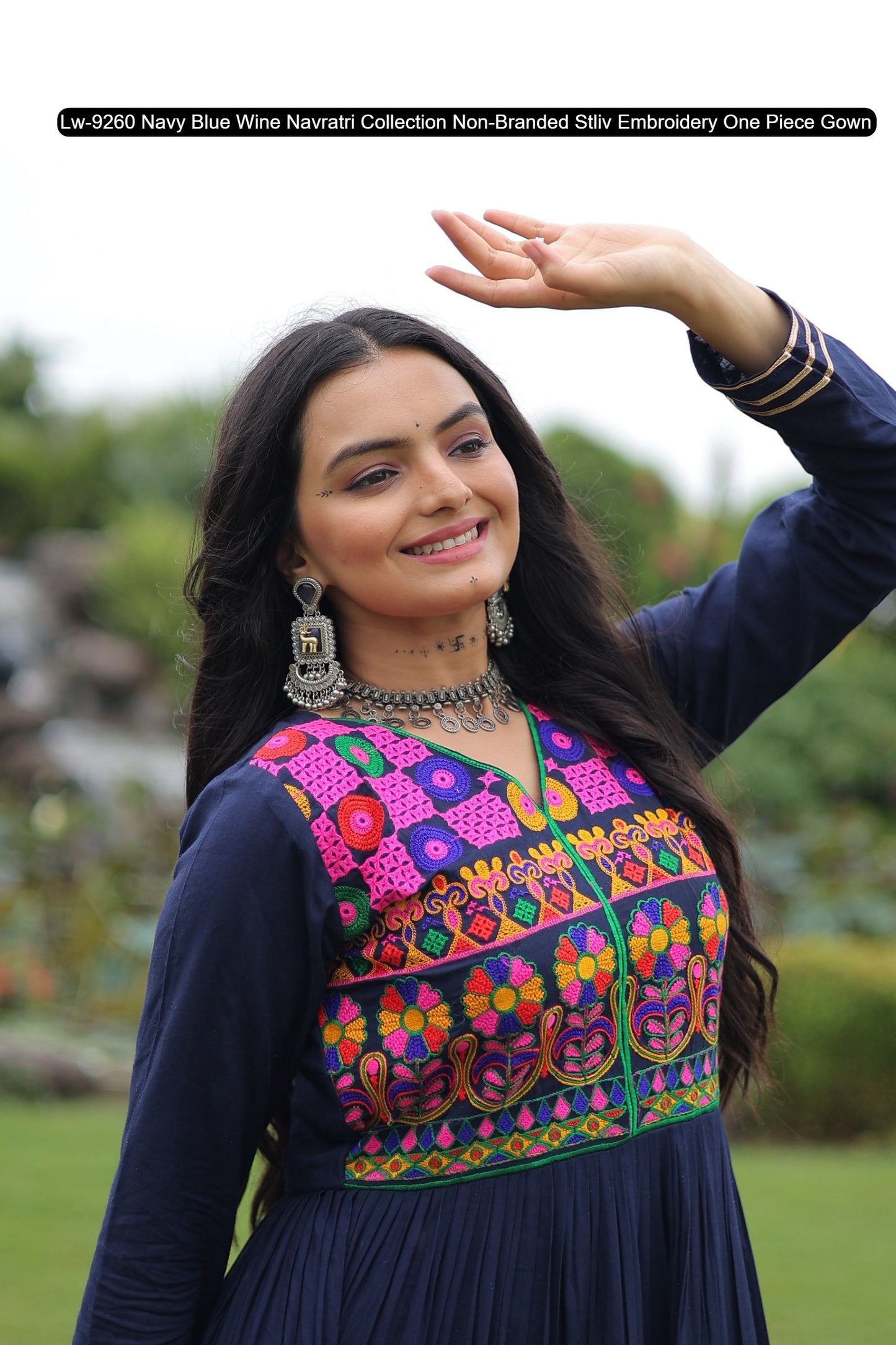 Lw-9260 Navy Blue Wine Navratri Collection Non-Branded Stliv Embroidery One Piece Gown