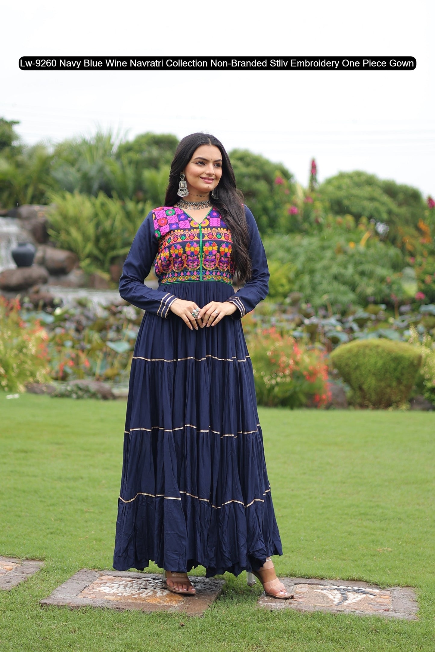 Lw-9260 Navy Blue Wine Navratri Collection Non-Branded Stliv Embroidery One Piece Gown