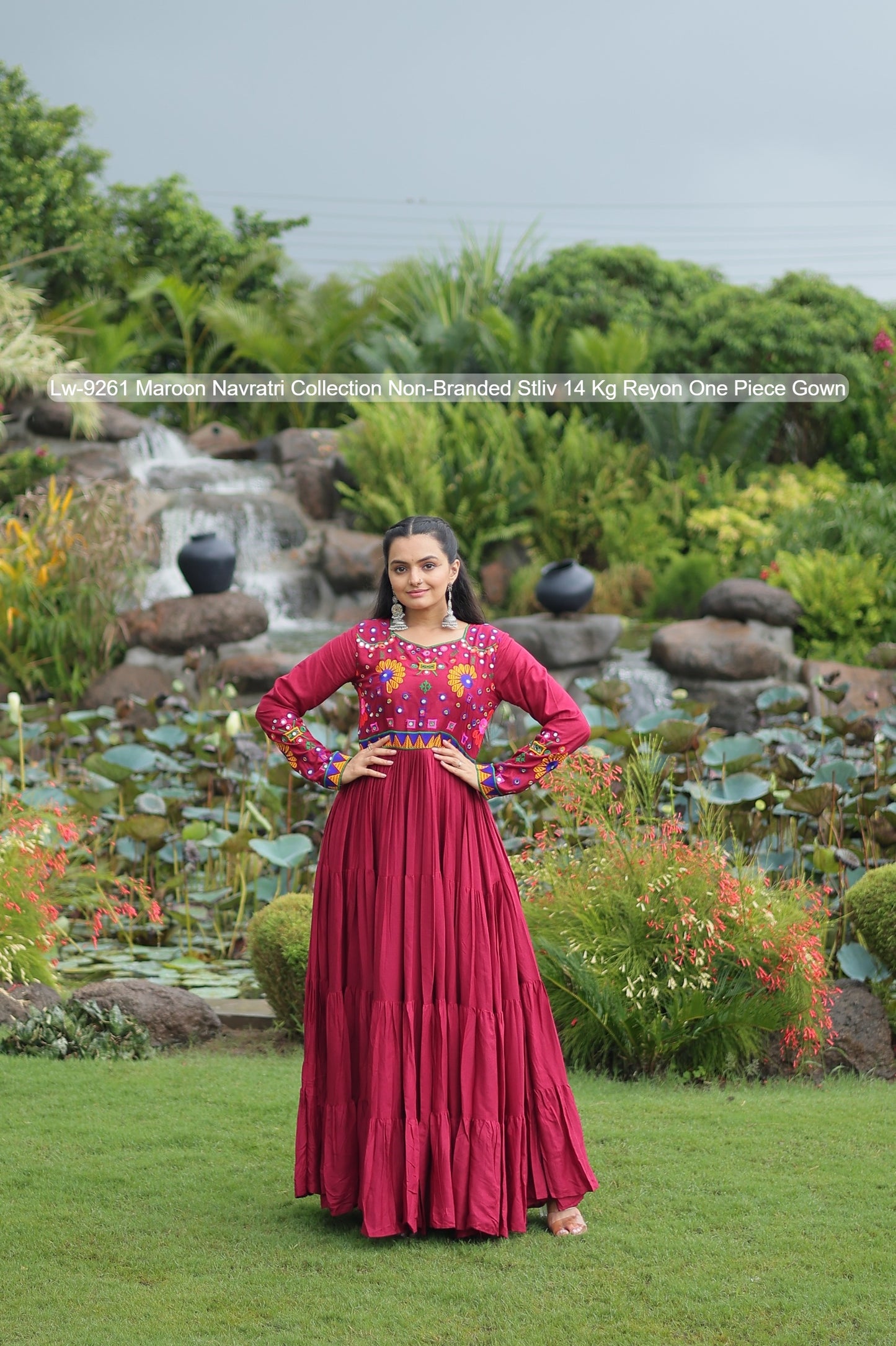 Lw-9261 Maroon Navratri Collection Non-Branded Stliv 14 Kg Reyon One Piece Gown