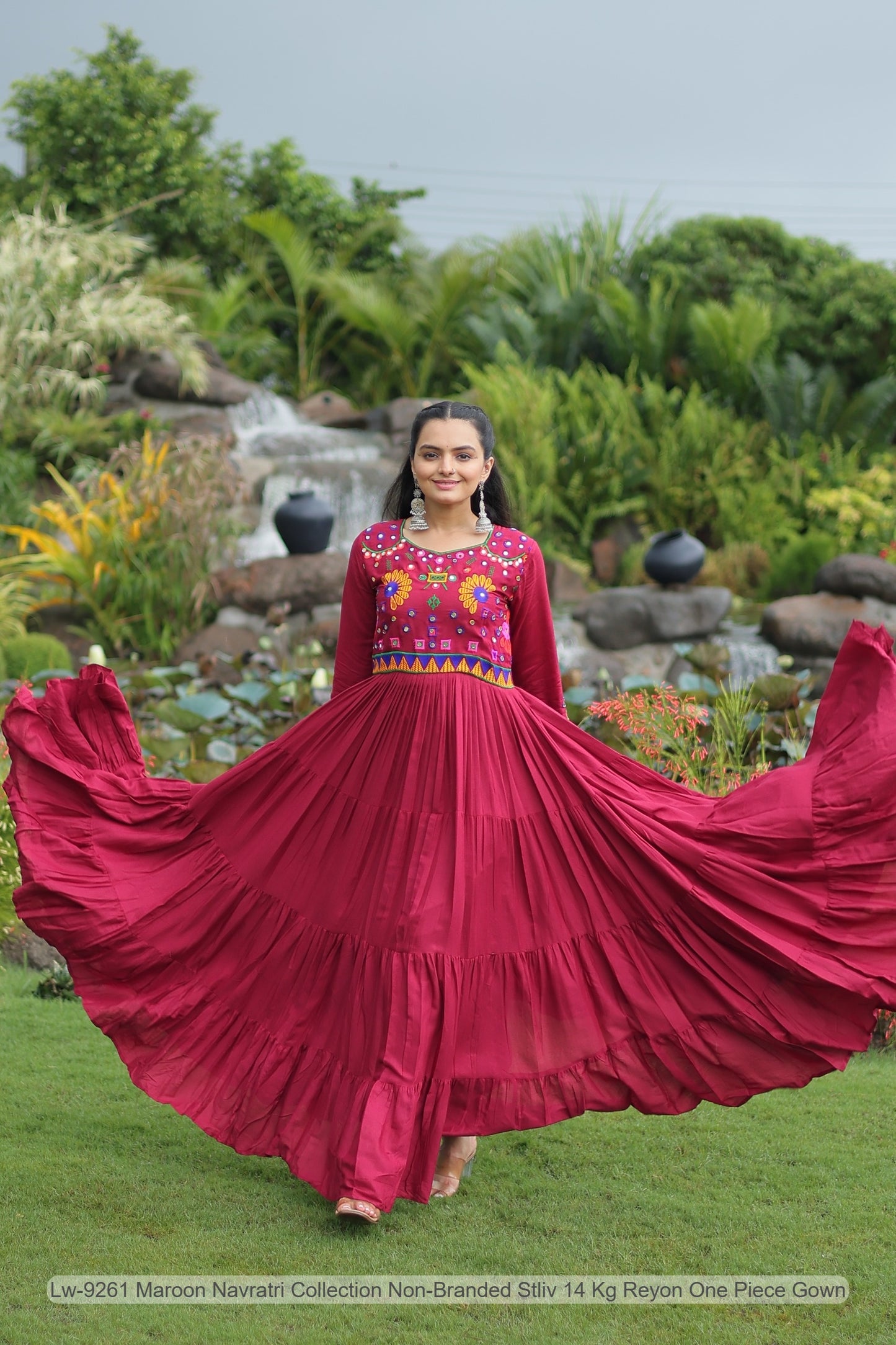 Lw-9261 Maroon Navratri Collection Non-Branded Stliv 14 Kg Reyon One Piece Gown