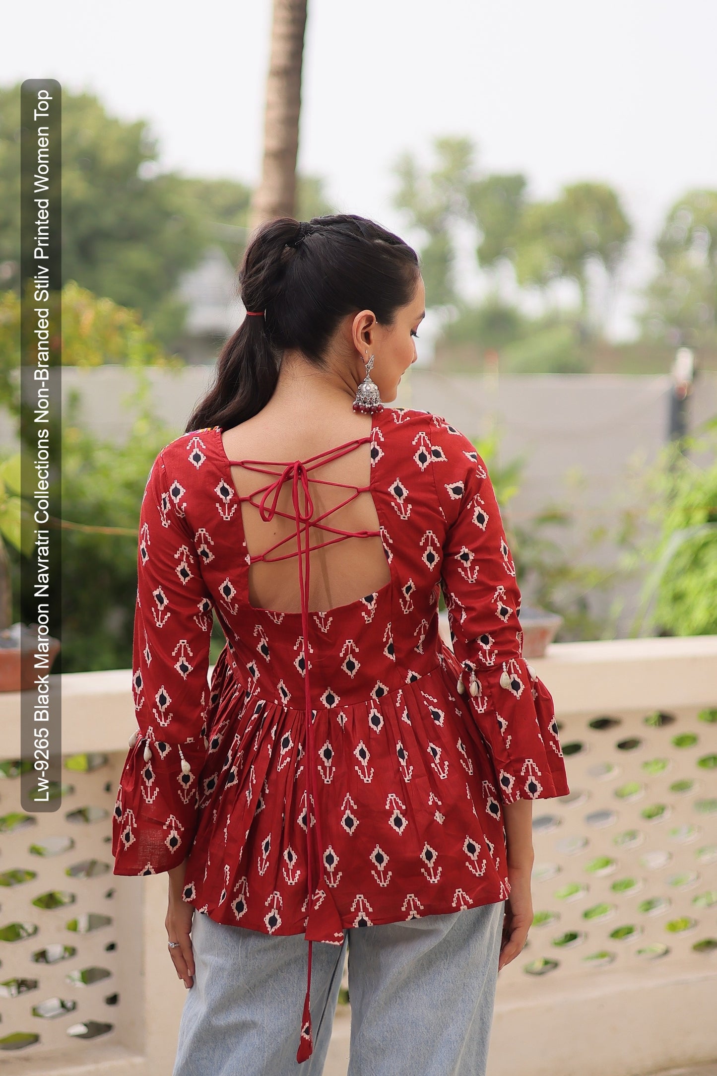 Lw-9265 Black Maroon Navratri Collections Non-Branded Stliv Printed Women Top