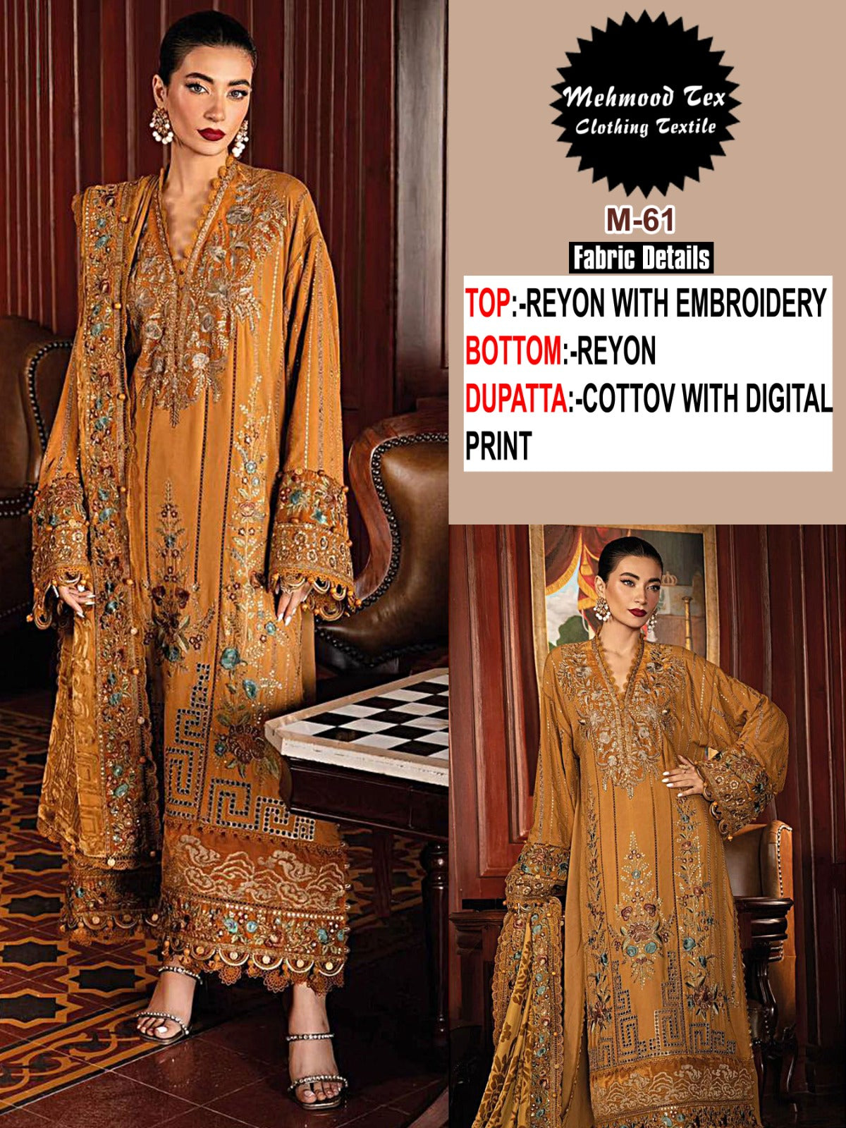 M-61 Mehmood Tex Rayon Cotton Pakistani Salwar Suits