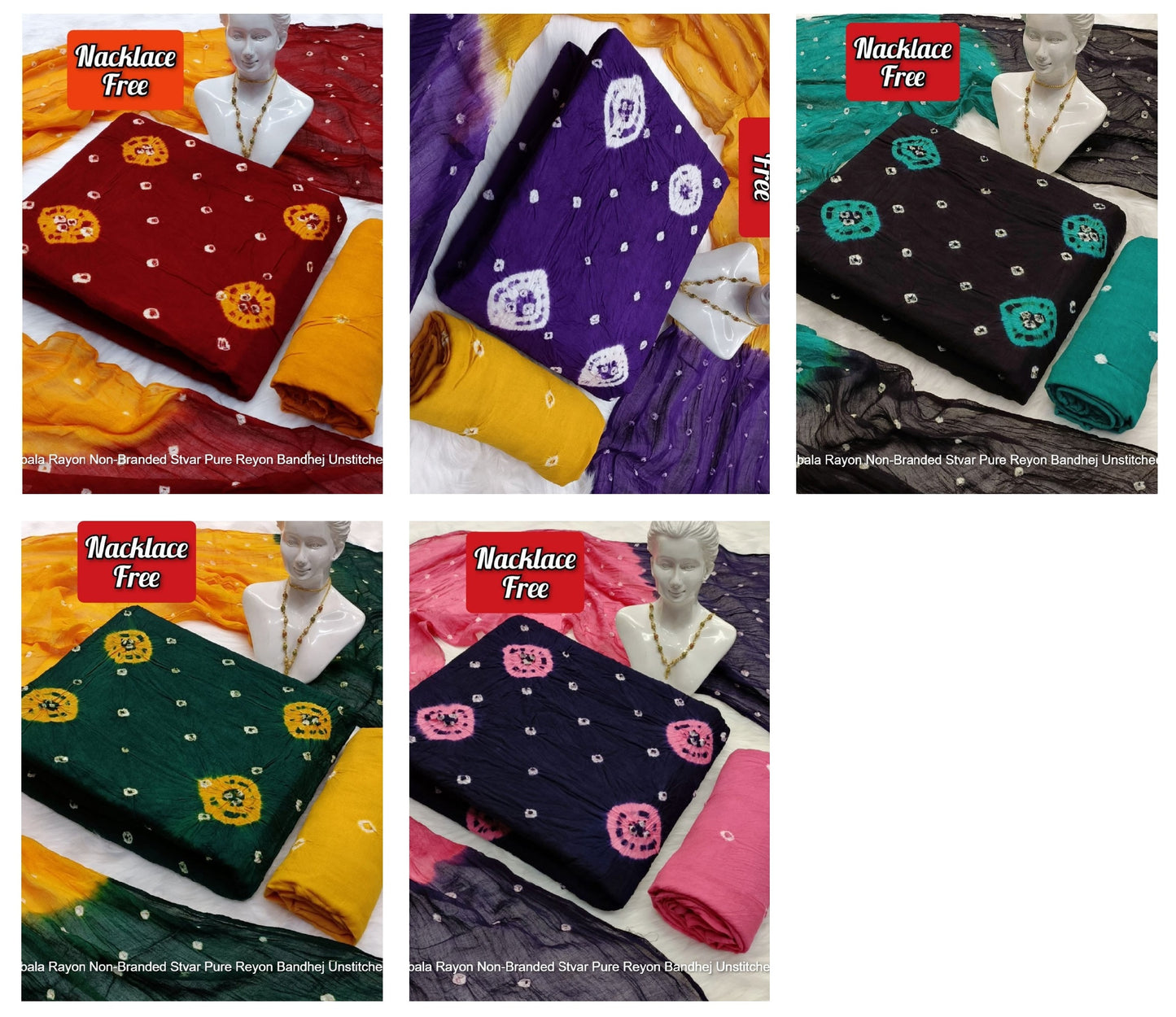 Madhubala Rayon Non-Branded Stvar Pure Reyon Bandhej Unstitched Suits