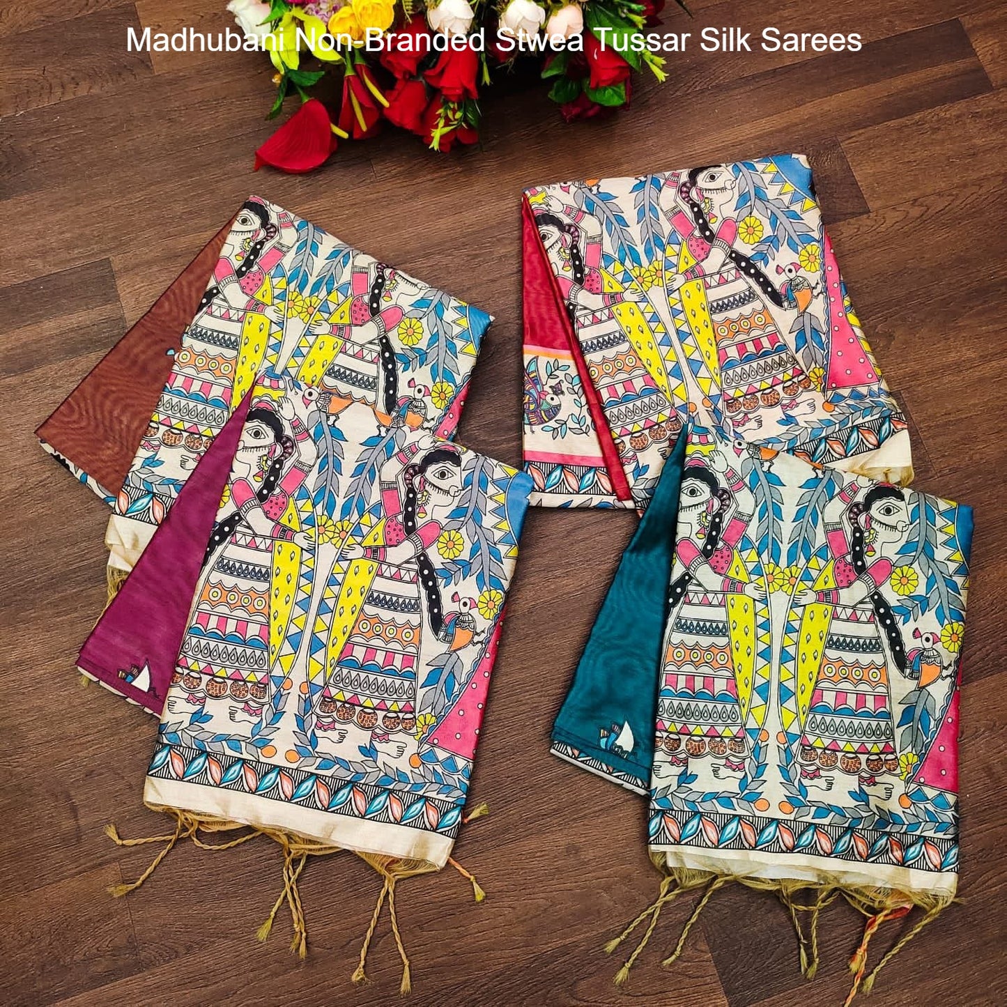 Madhubani Non-Branded Stwea Tussar Silk Sarees
