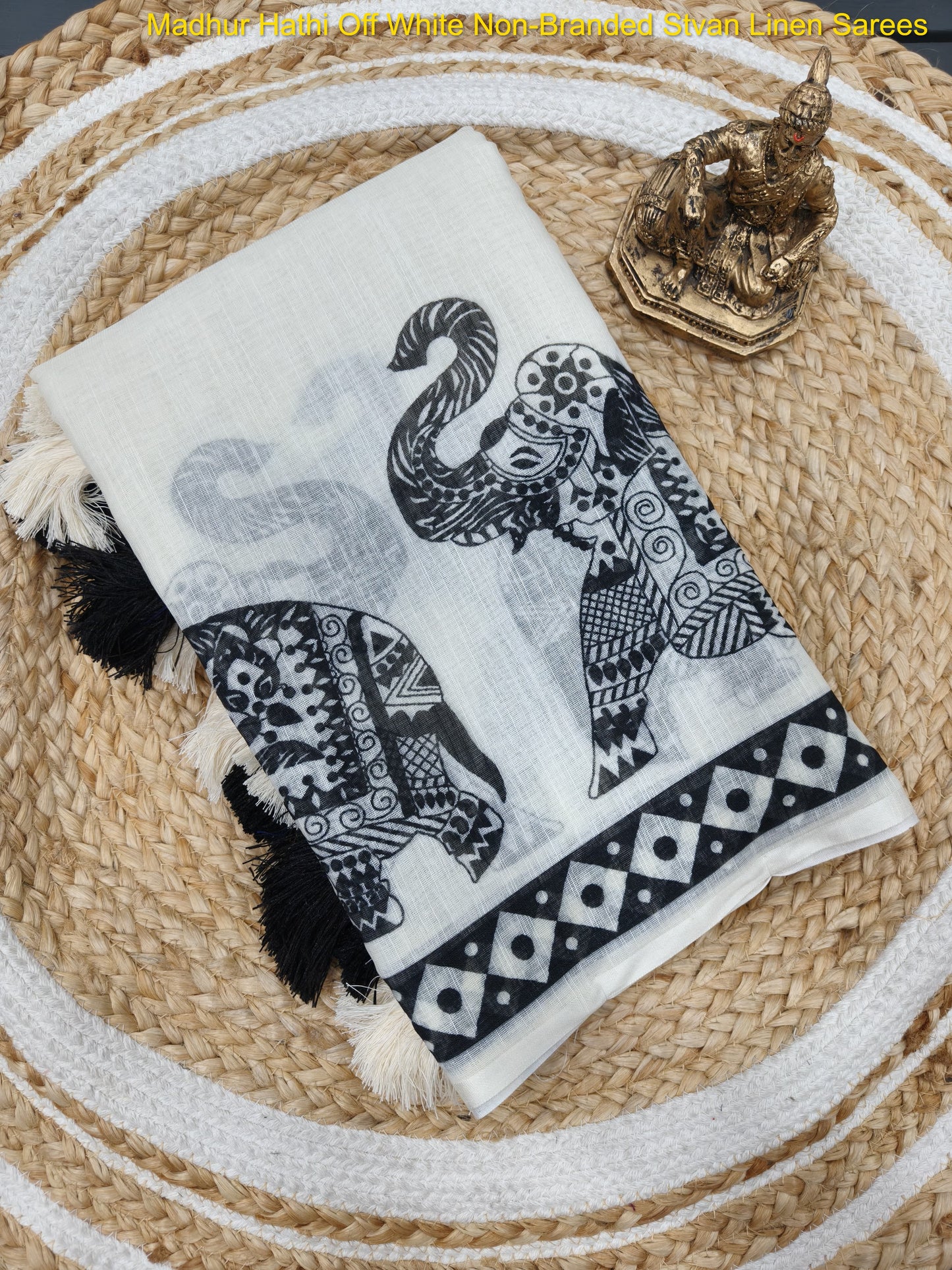 Madhur Hathi Off White Non-Branded Stvan Linen Sarees