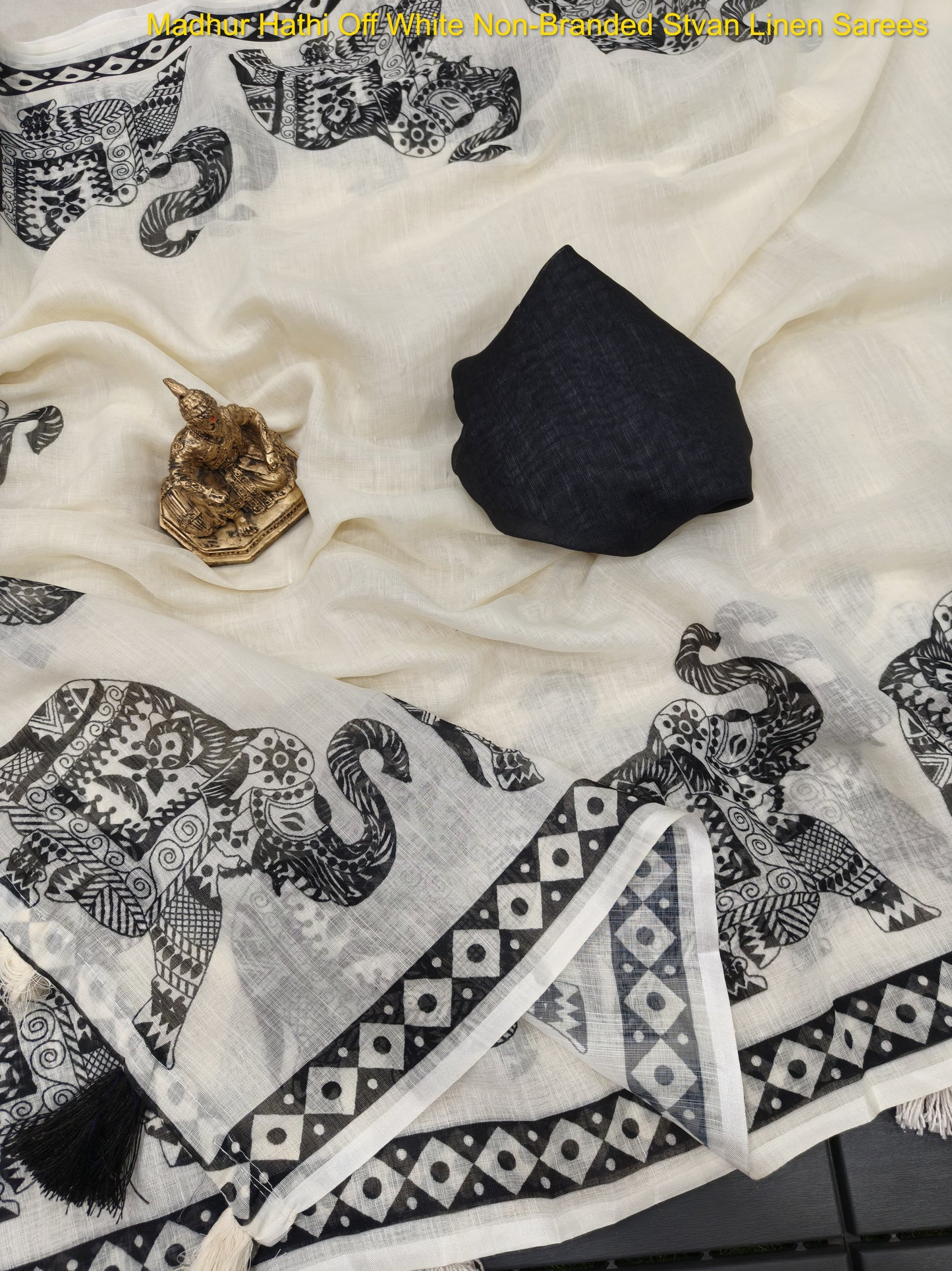 Madhur Hathi Off White Non-Branded Stvan Linen Sarees